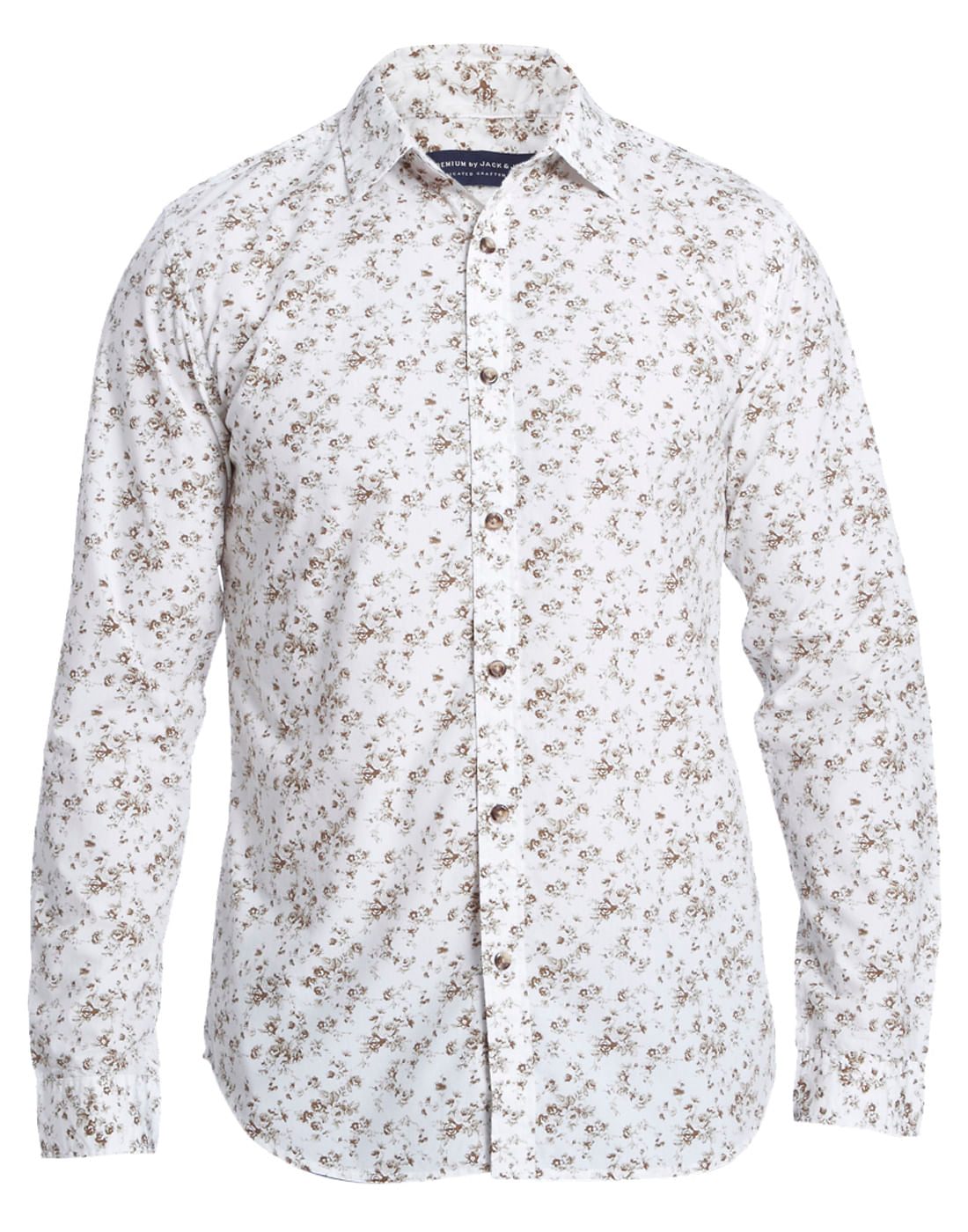 White Floral Print Slim Fit Shirt