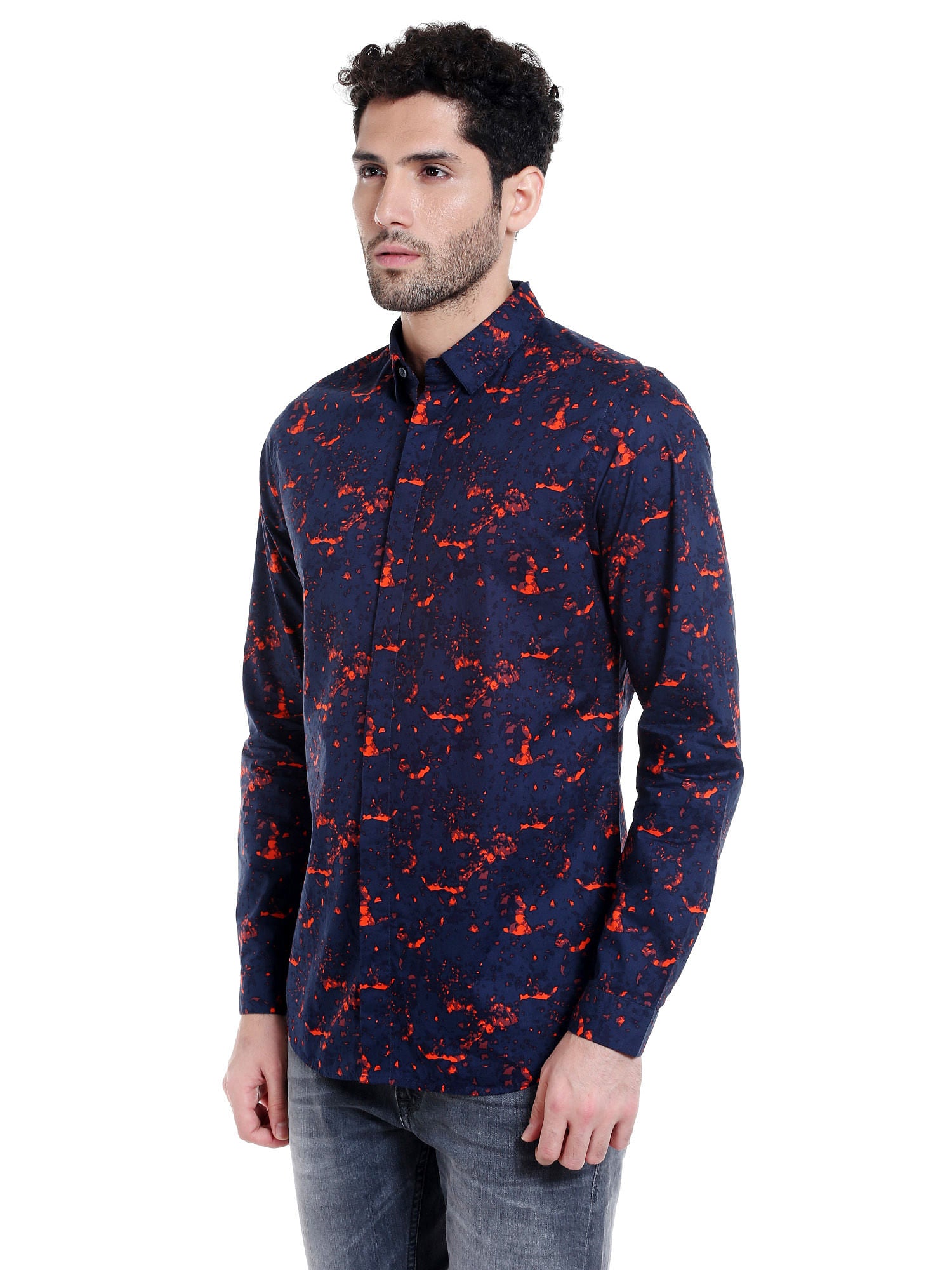 Blue Printed Slim Fit Shirt