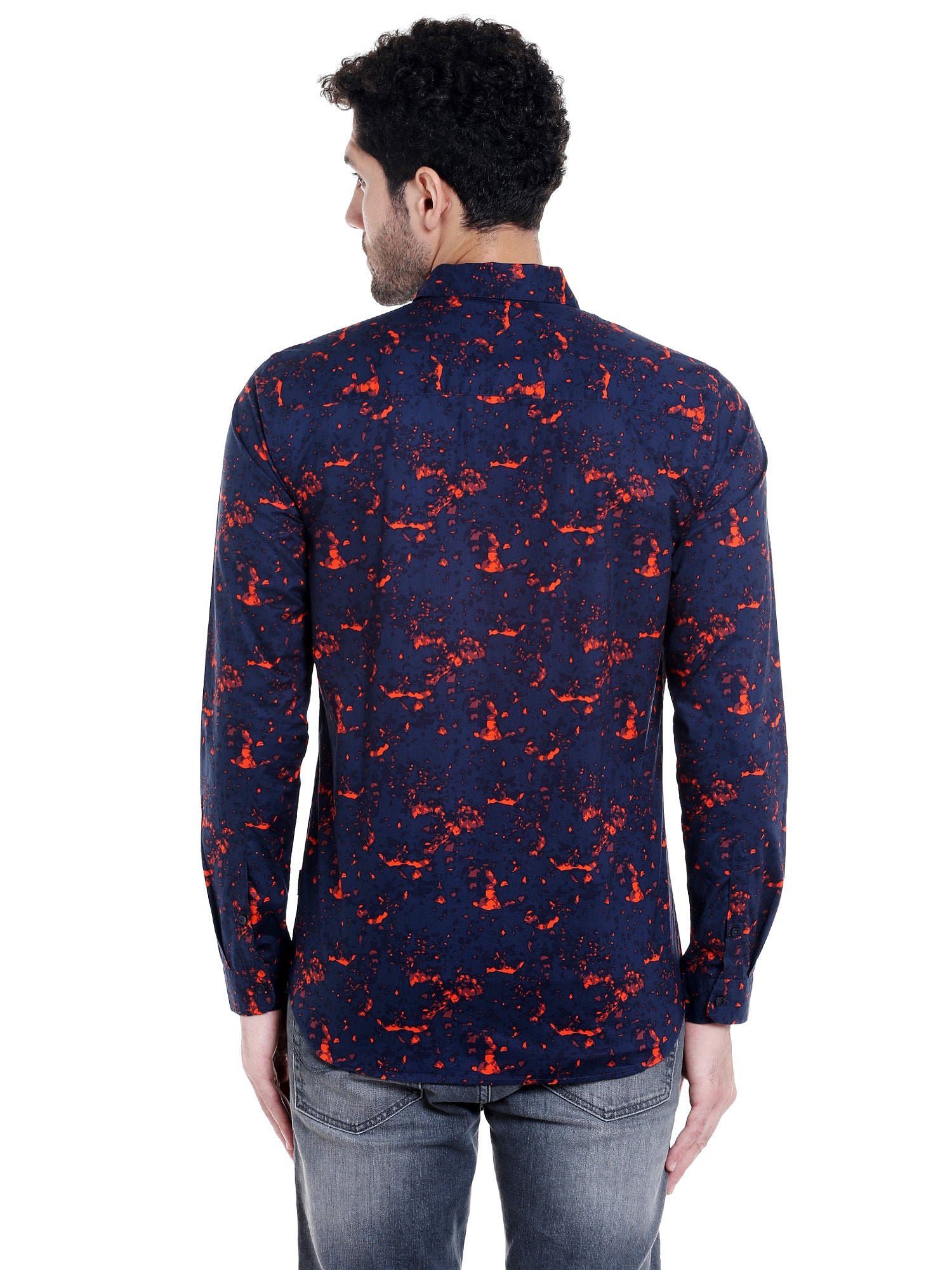 Blue Printed Slim Fit Shirt