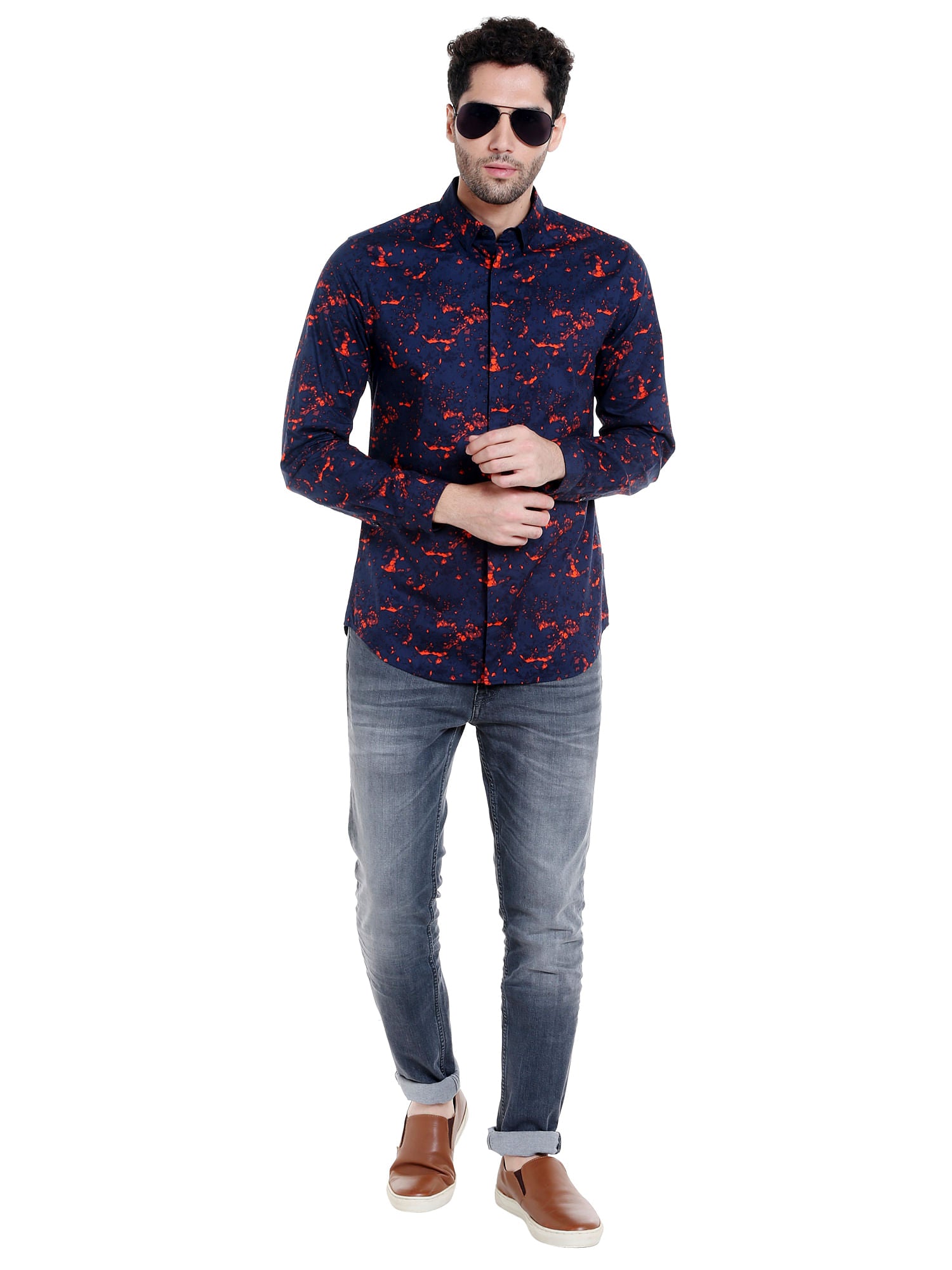 Blue Printed Slim Fit Shirt