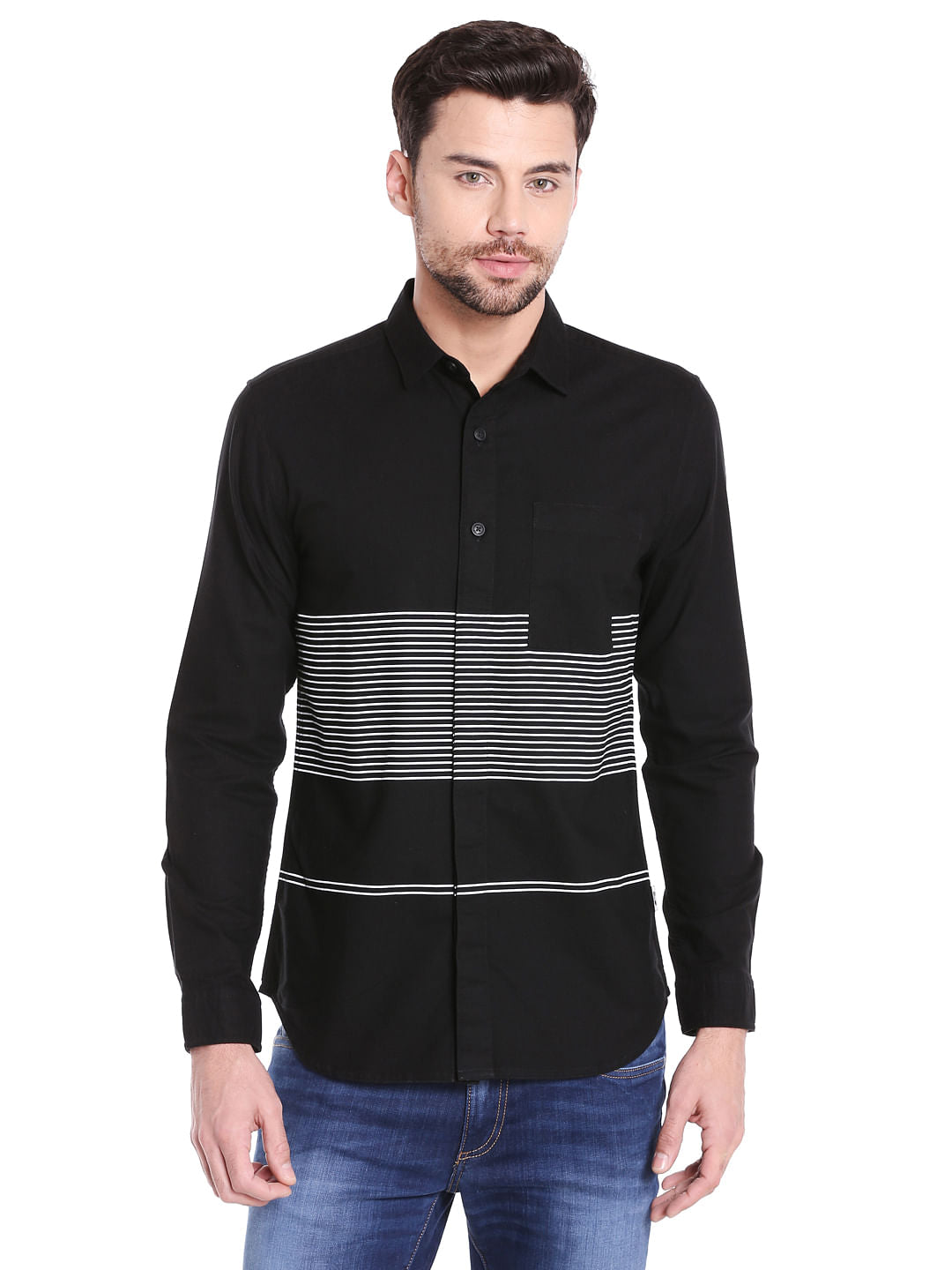 Black & White Stripes Slim Fit Shirt