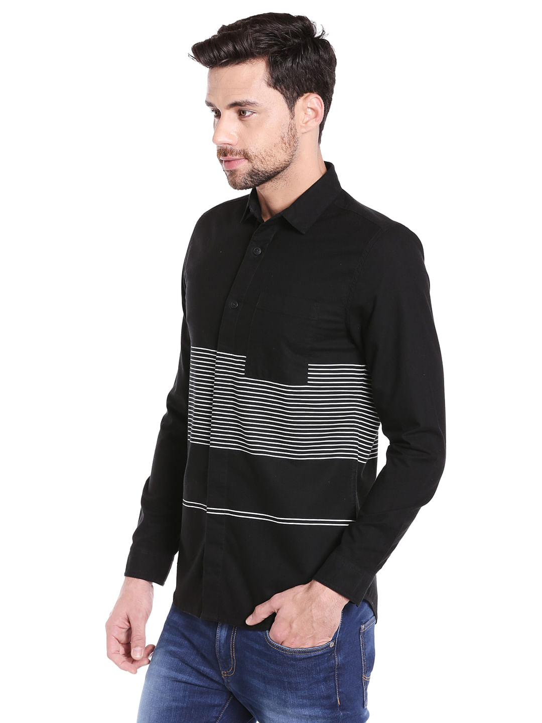 Black & White Stripes Slim Fit Shirt