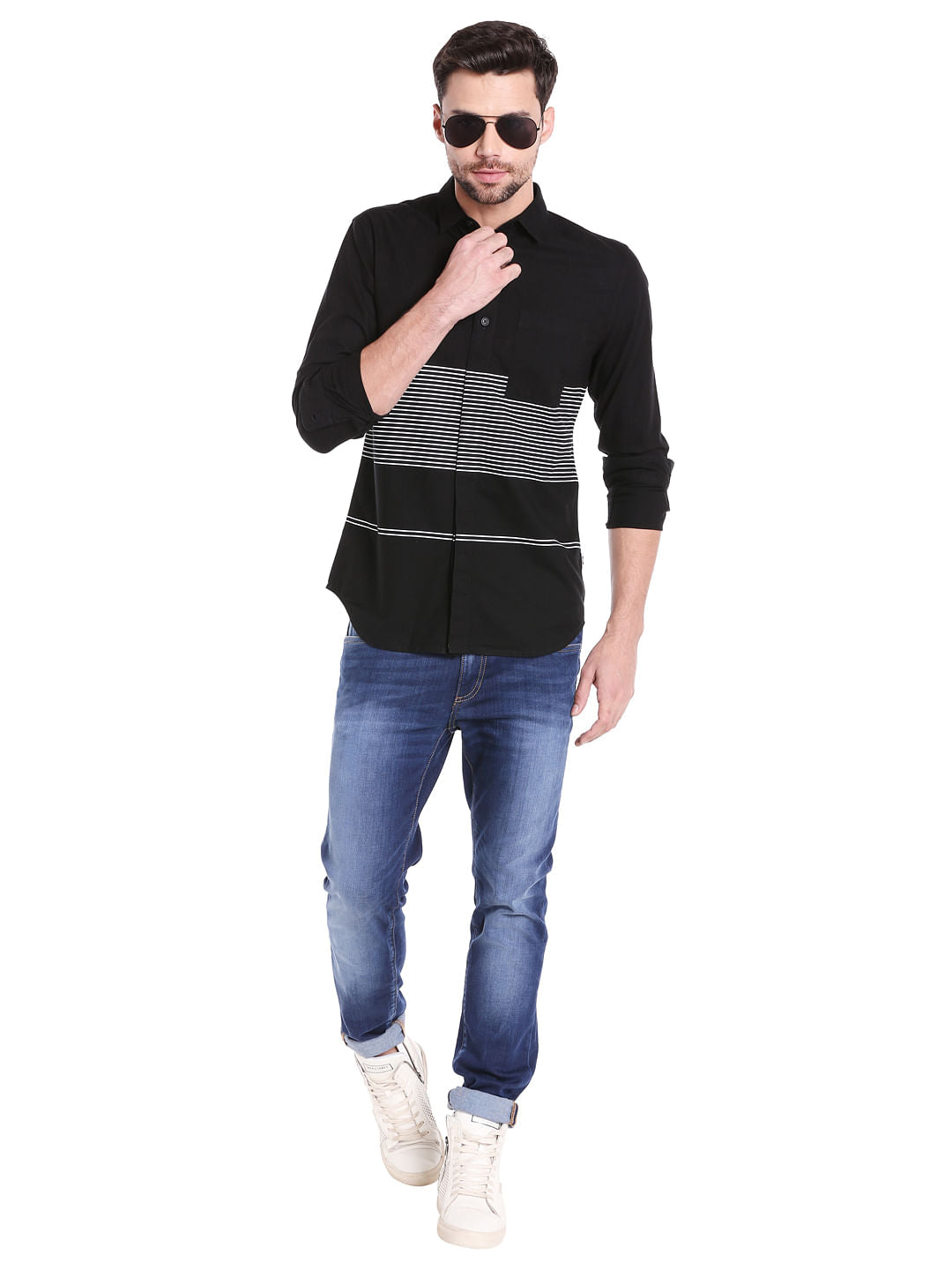 Black & White Stripes Slim Fit Shirt