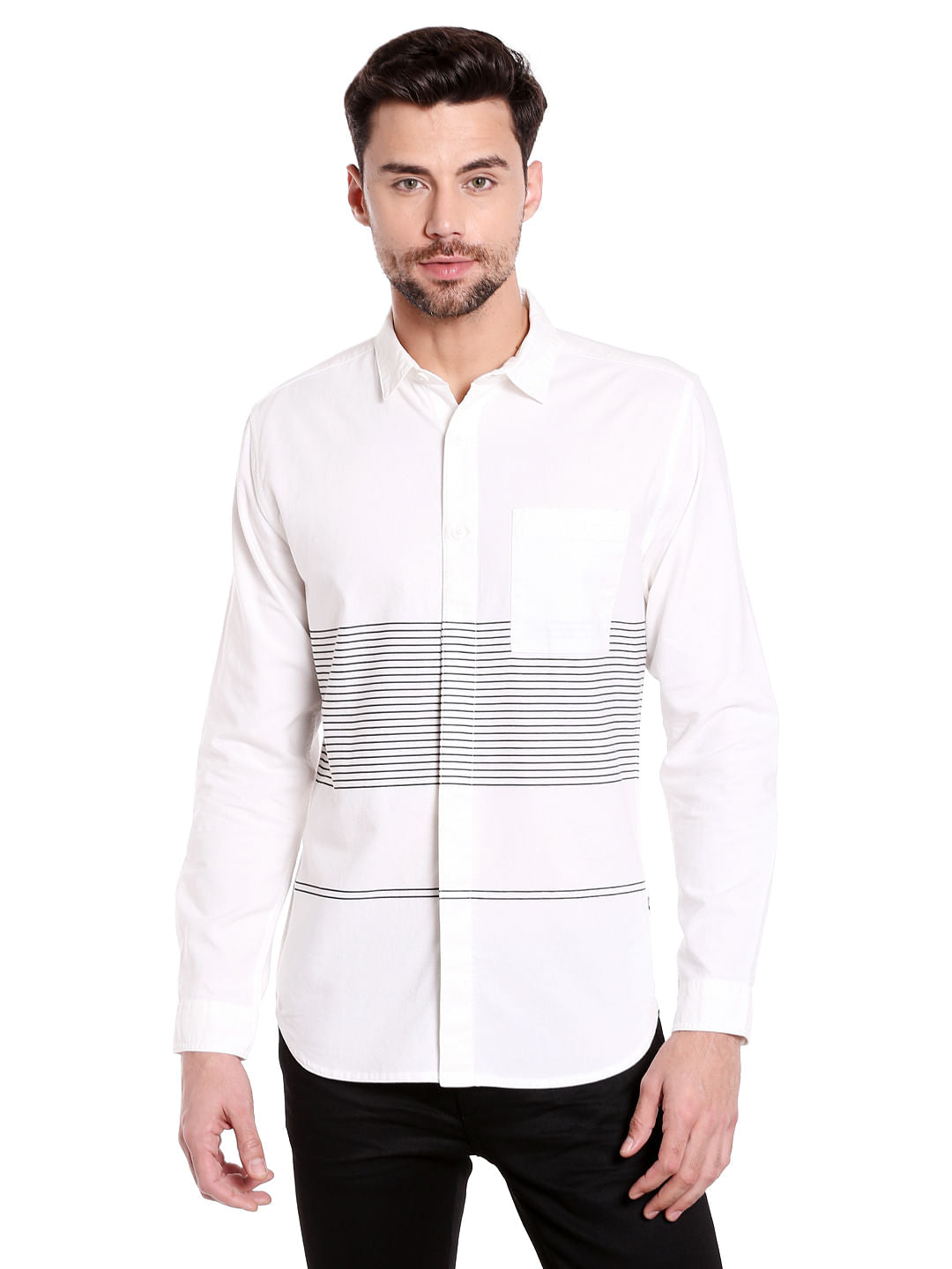 White With Black Stripes Slim Fit Shirt - S