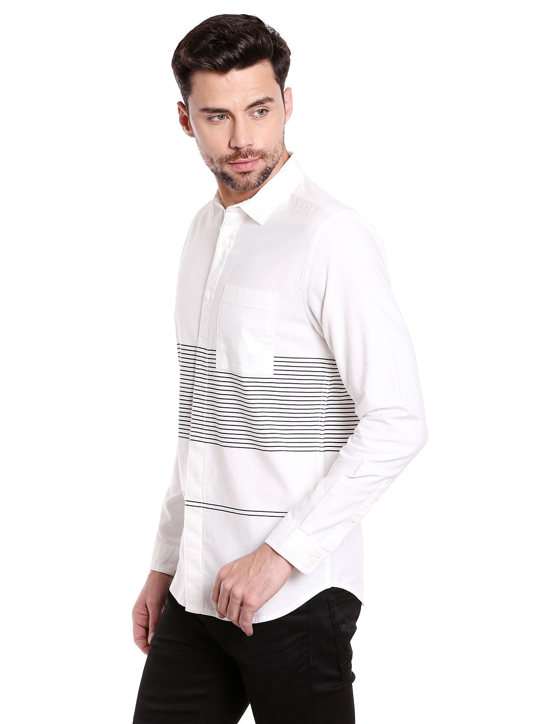 White With Black Stripes Slim Fit Shirt