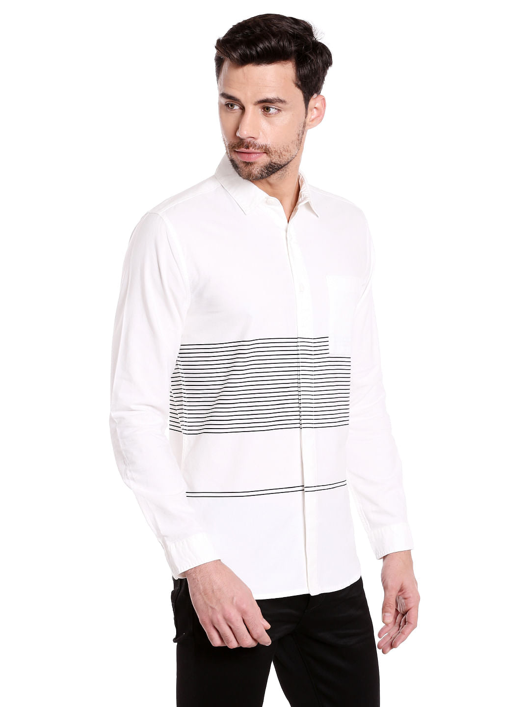 White With Black Stripes Slim Fit Shirt
