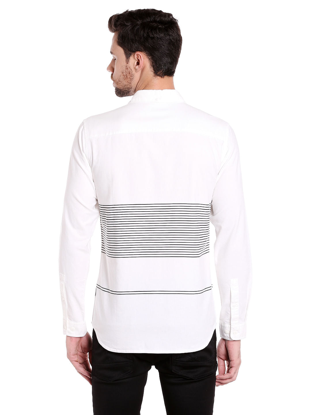 White With Black Stripes Slim Fit Shirt