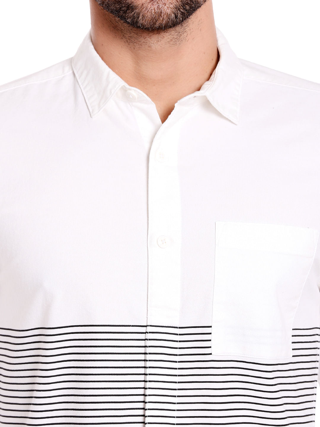 White With Black Stripes Slim Fit Shirt
