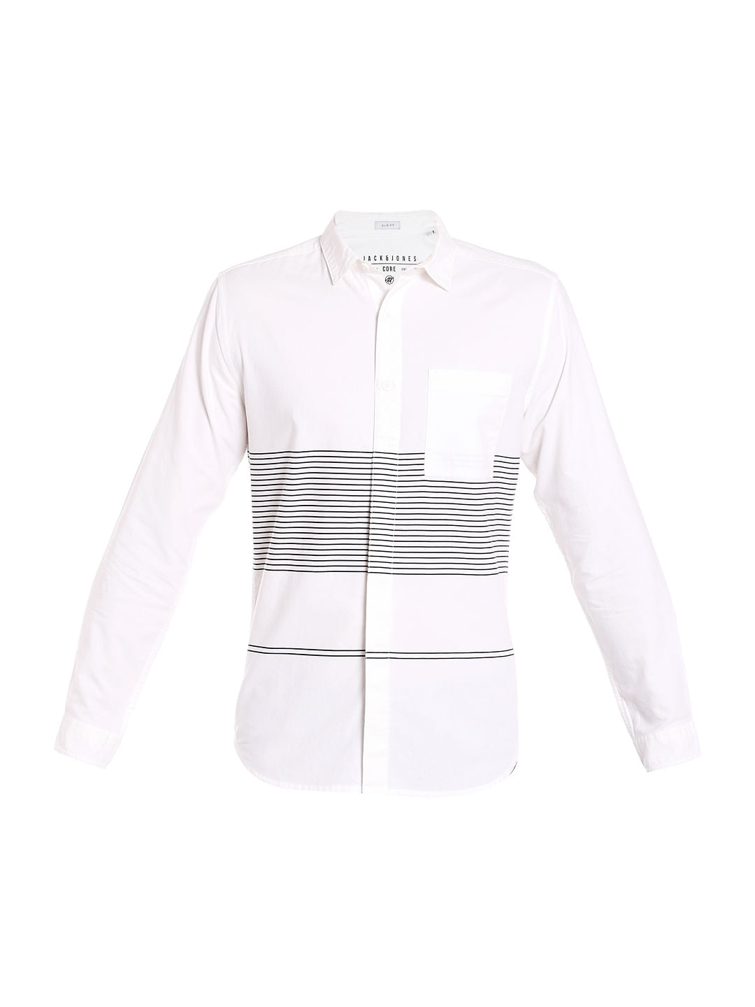 White With Black Stripes Slim Fit Shirt
