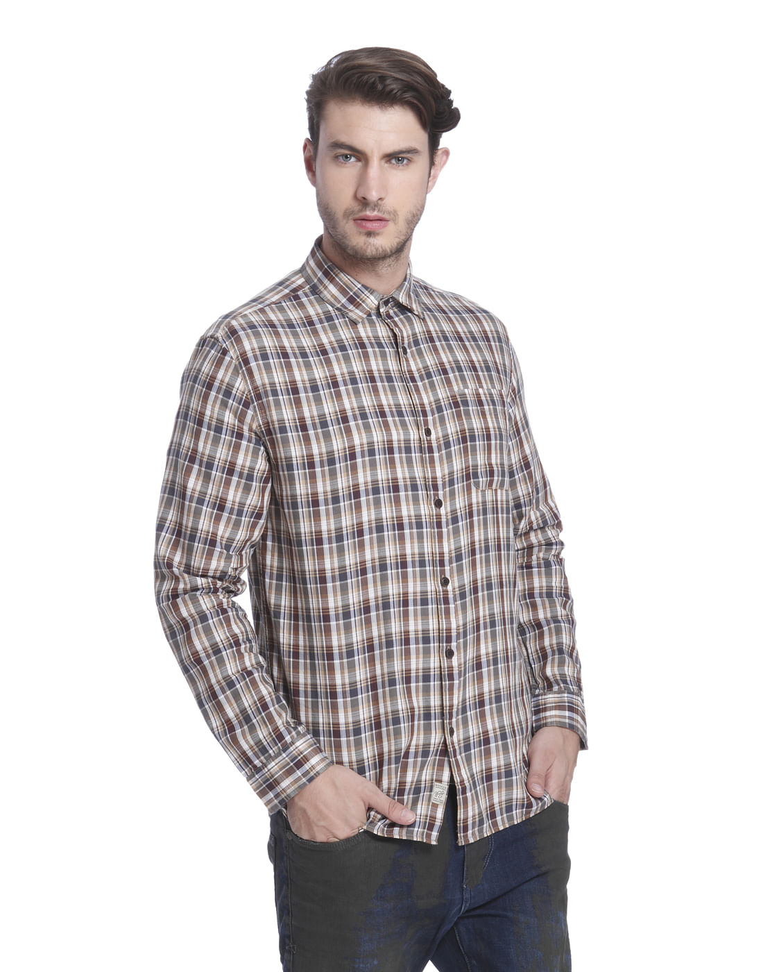 Brown Check Slim Fit Shirt