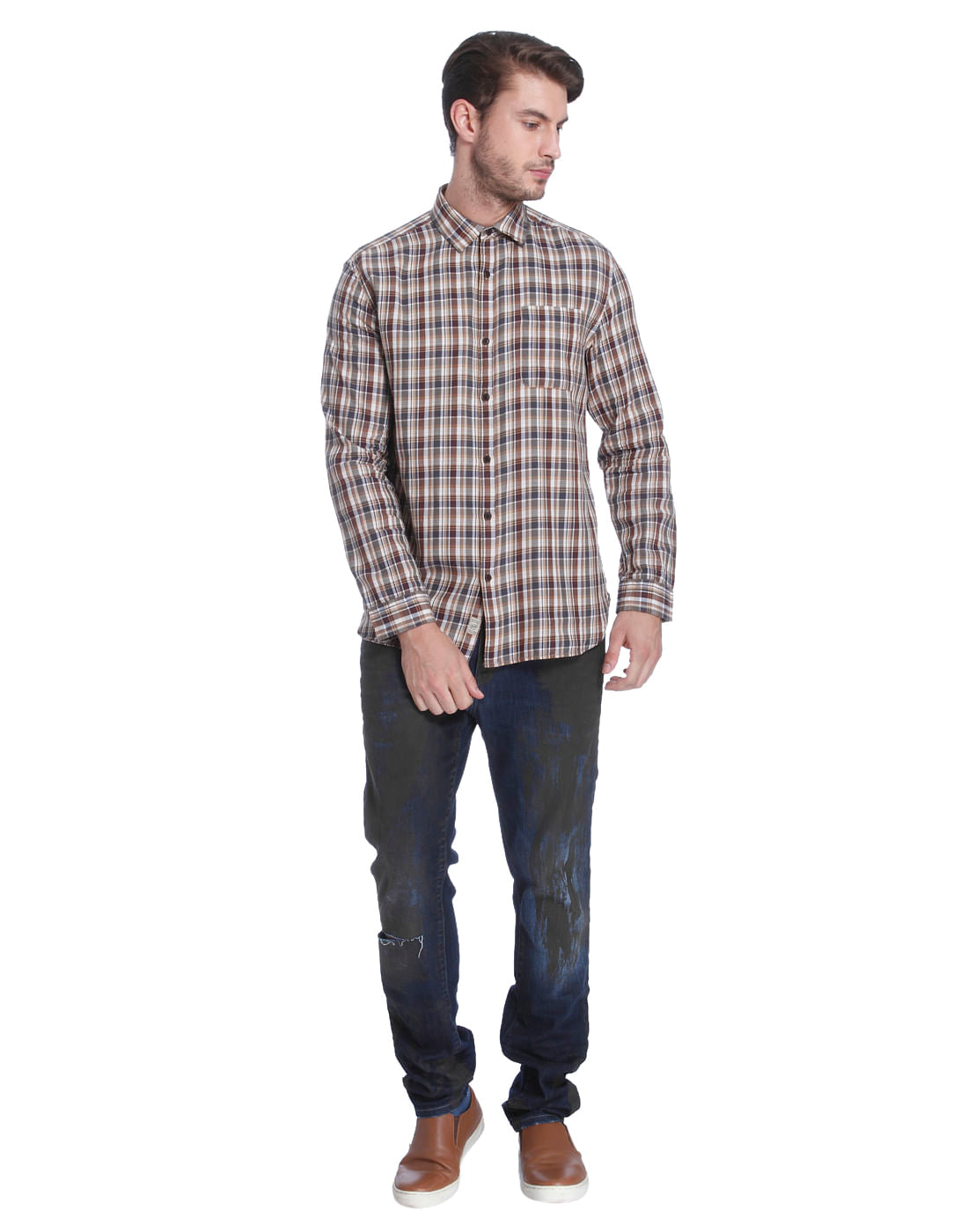 Brown Check Slim Fit Shirt