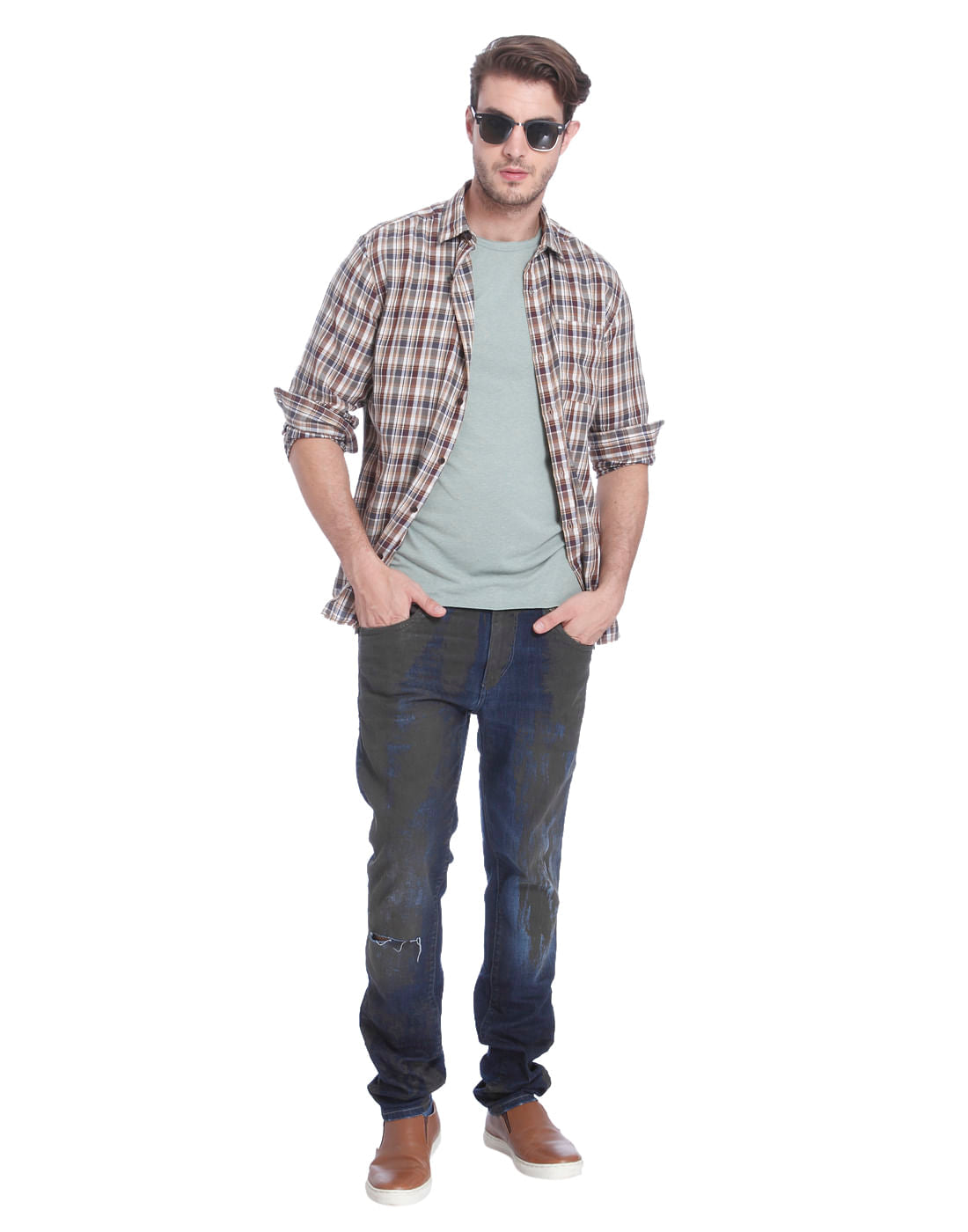 Brown Check Slim Fit Shirt
