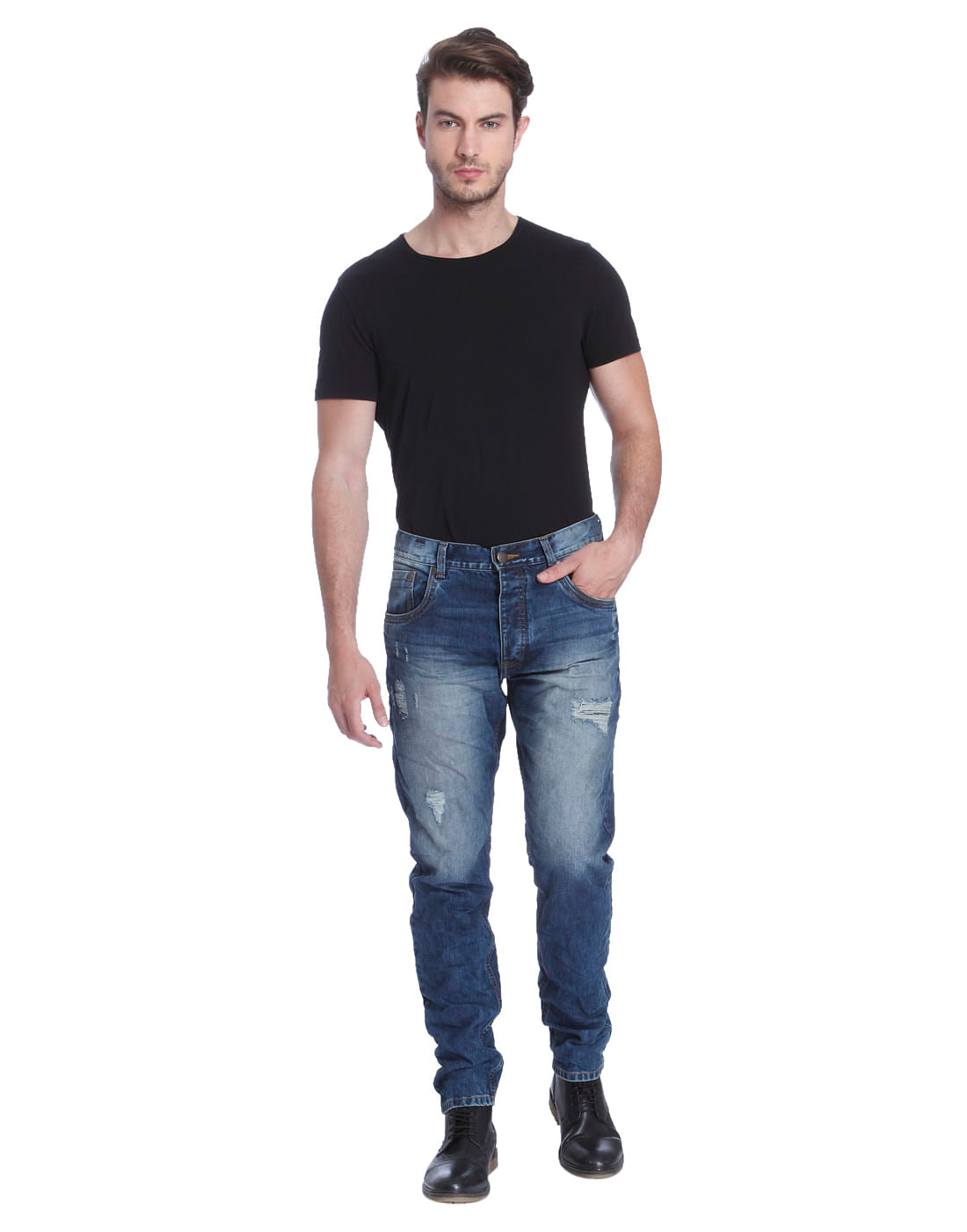 Blue Anti- Fit Distressed Jeans