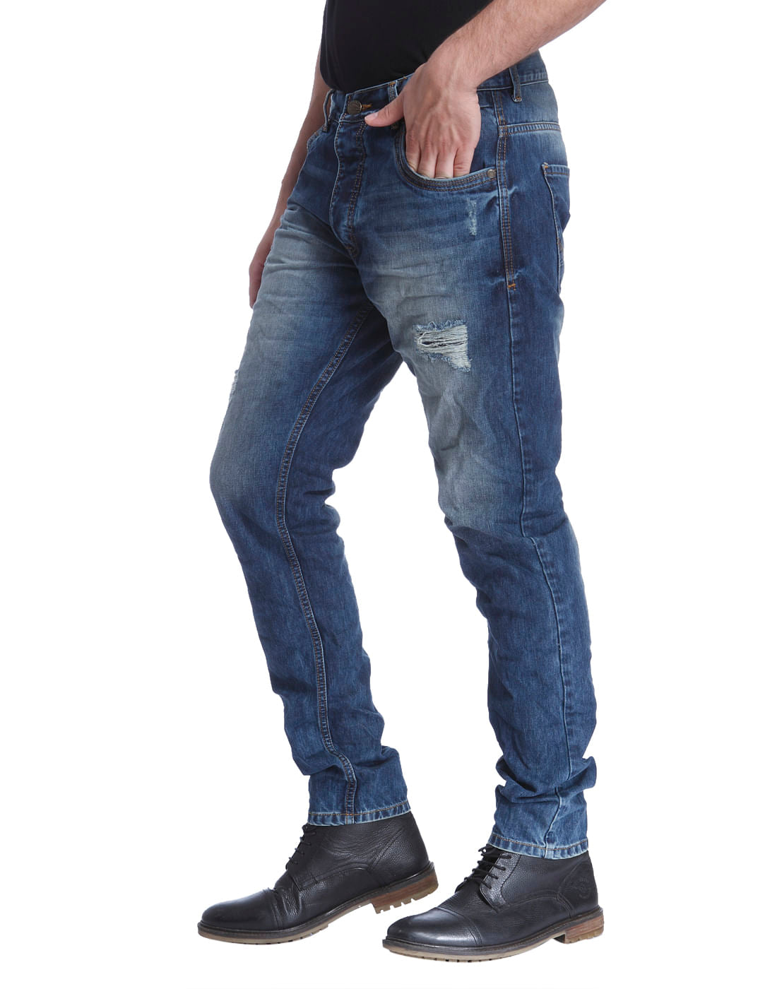 Blue Anti- Fit Distressed Jeans