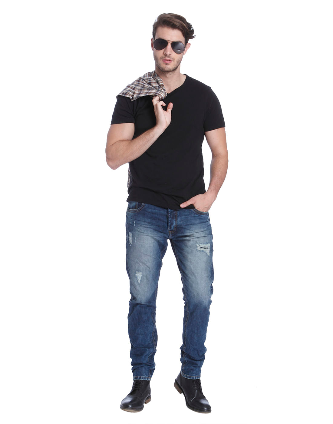 Blue Anti- Fit Distressed Jeans