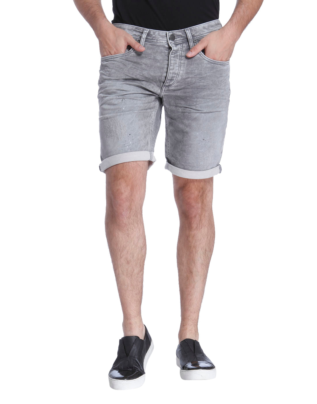 Grey Distressed Denim Shorts - S