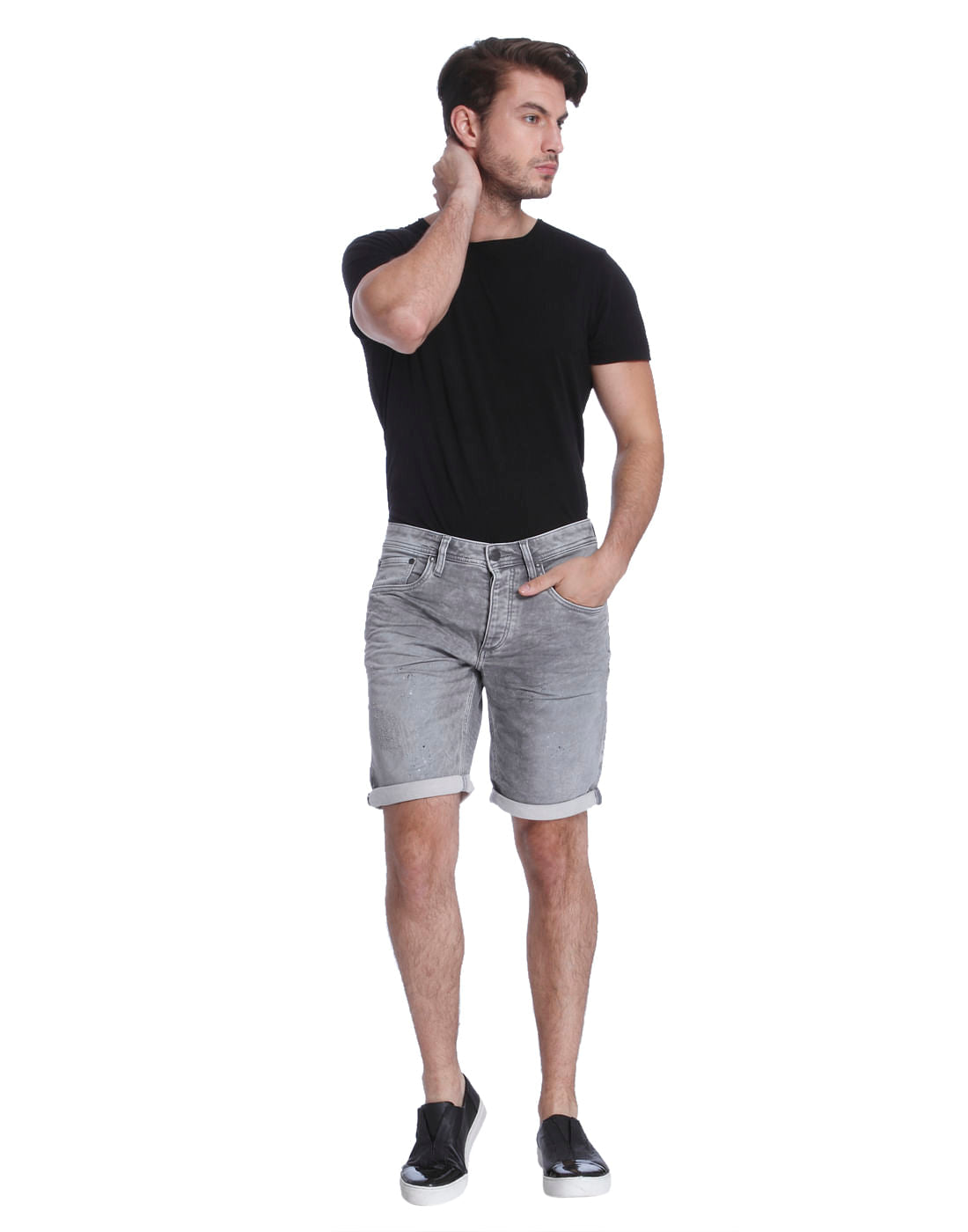 Grey Distressed Denim Shorts