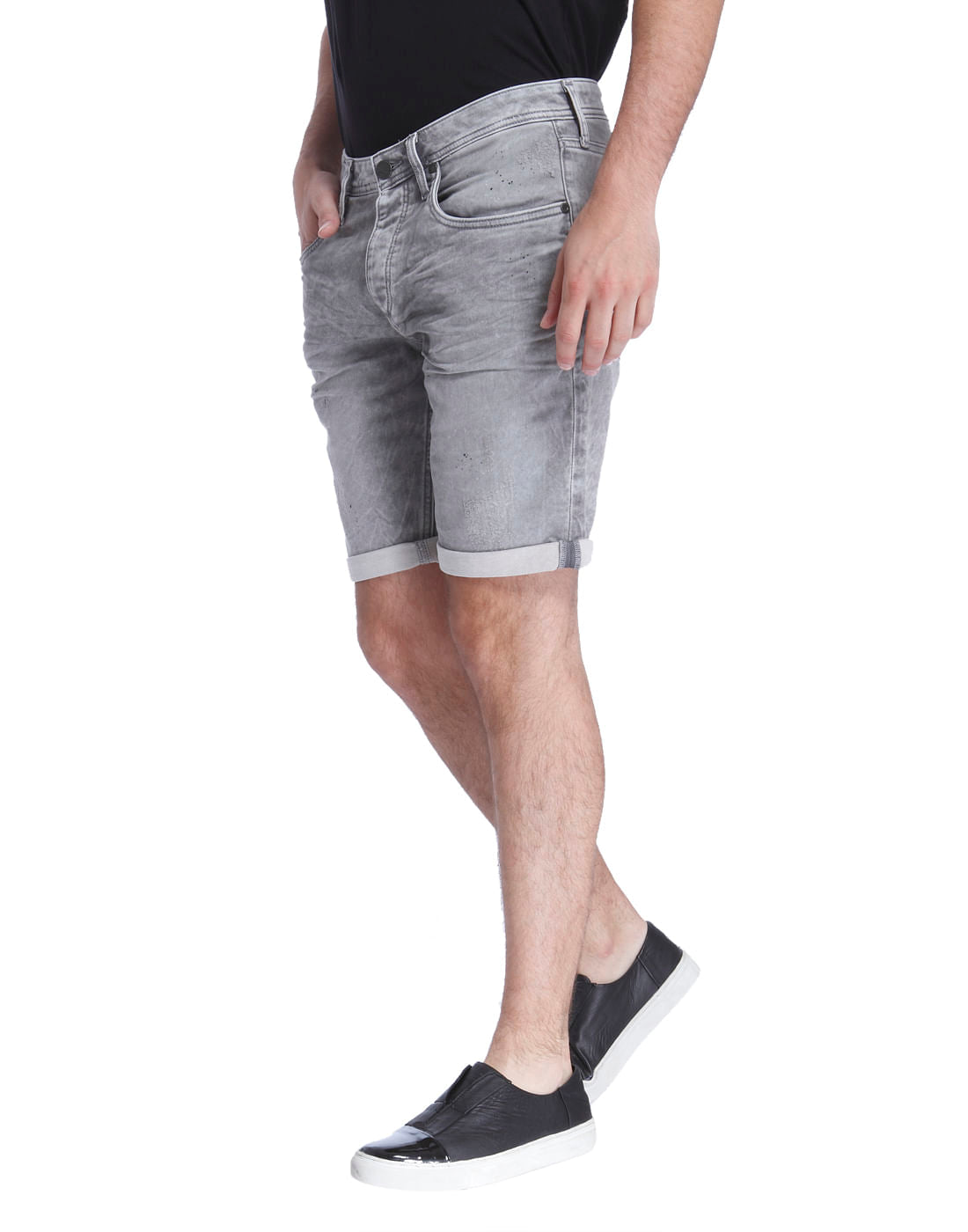 Grey Distressed Denim Shorts