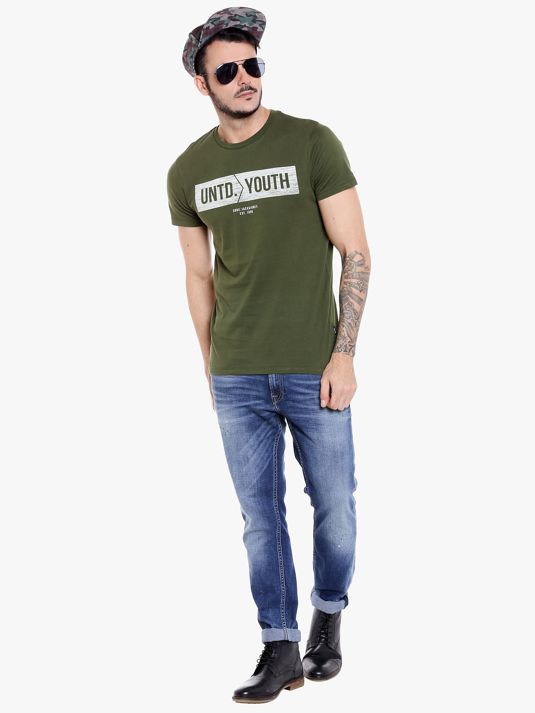 Green Graphic Print Crew Neck T-Shirt