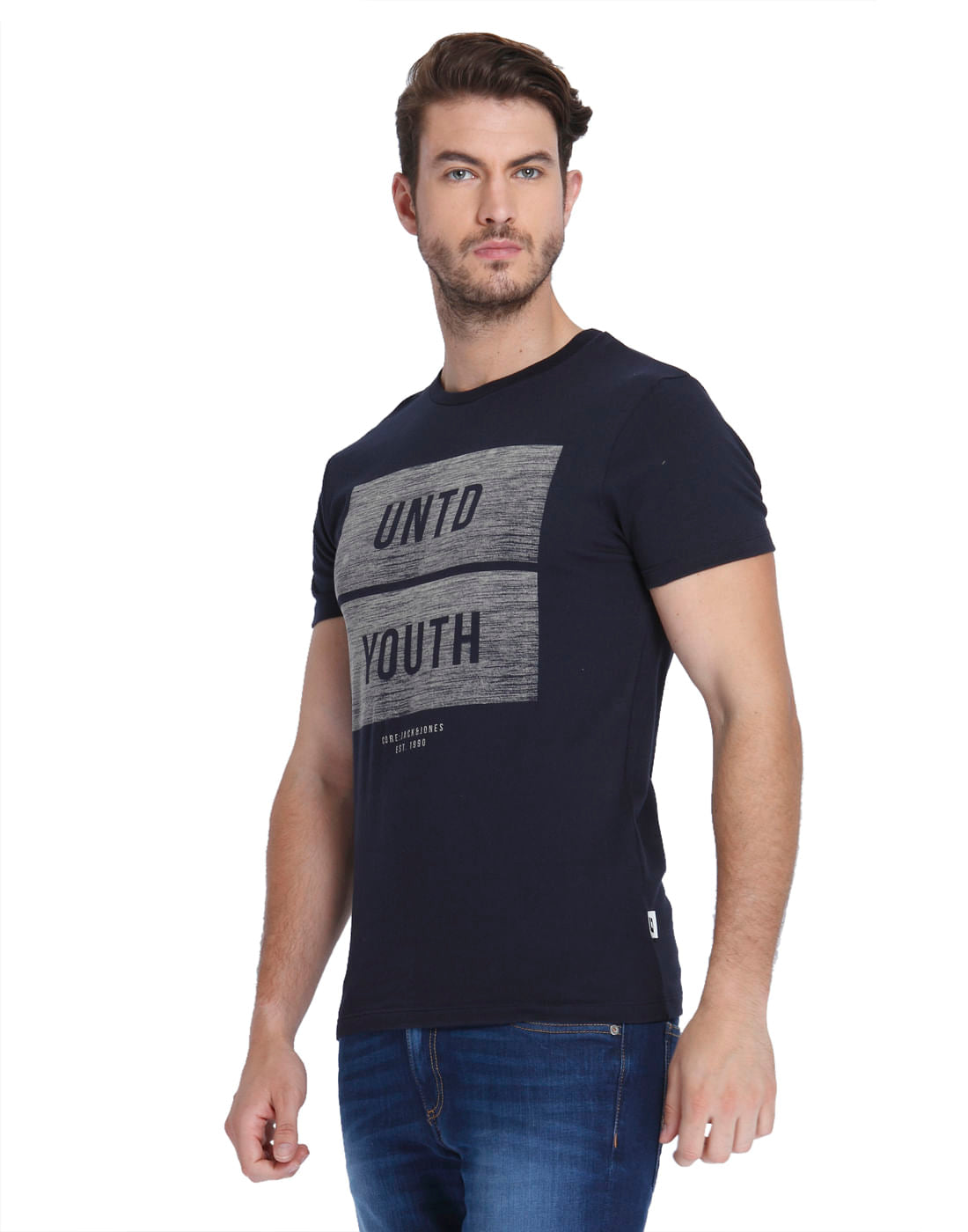 Dark Blue Graphic Print Crew Neck T-Shirt