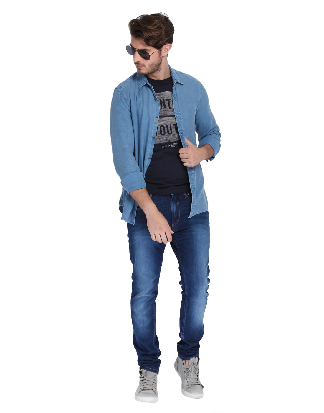 Dark Blue Graphic Print Crew Neck T-Shirt