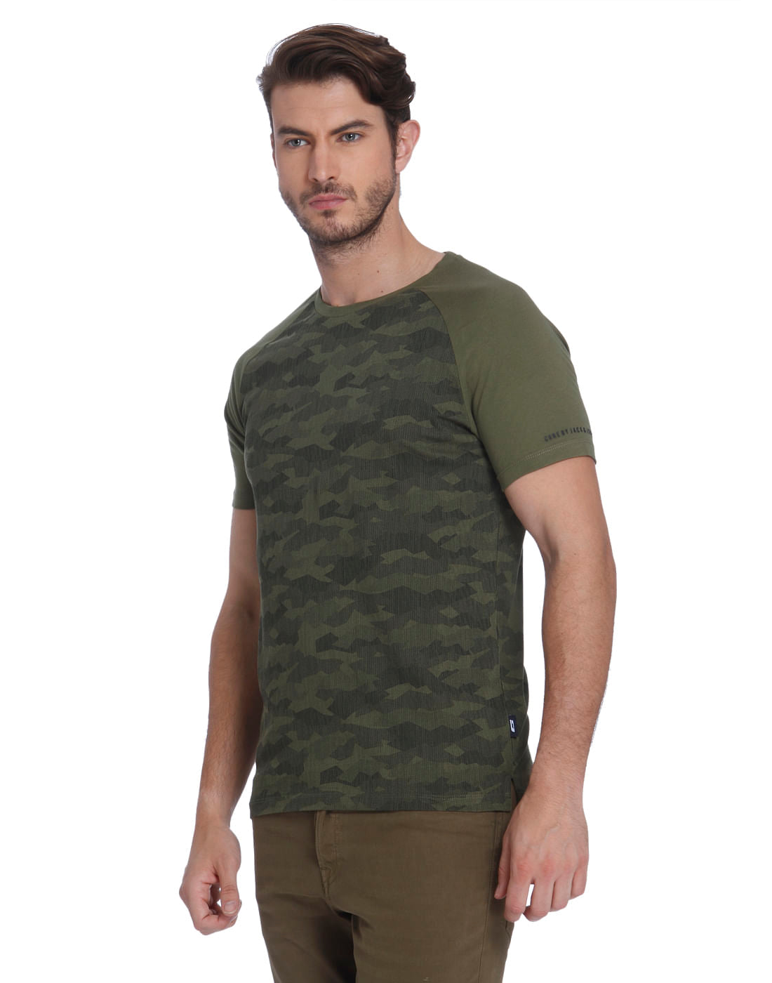 Olive Camo Print Crew Neck T-Shirt