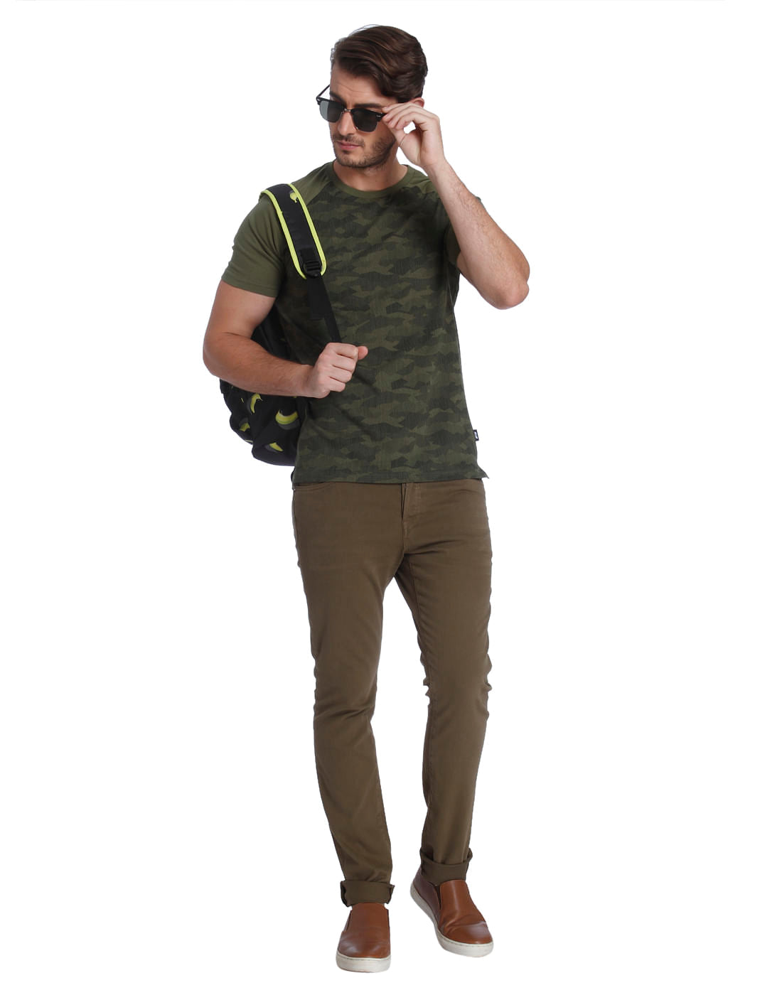 Green Camo Print Crew Neck T-Shirt