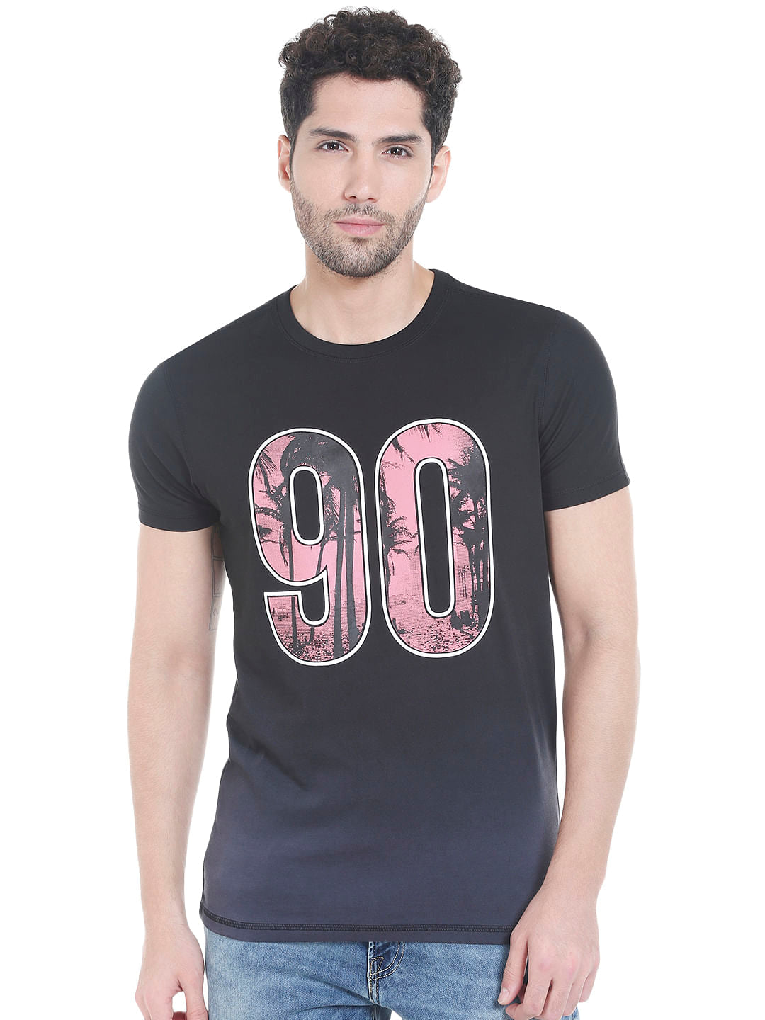 Black Graphic Print Crew Neck T-Shirt - S
