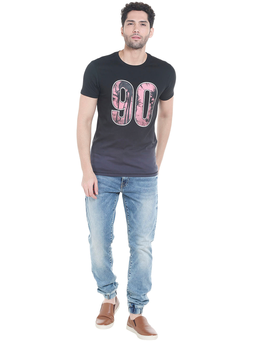 Black Graphic Print Crew Neck T-Shirt