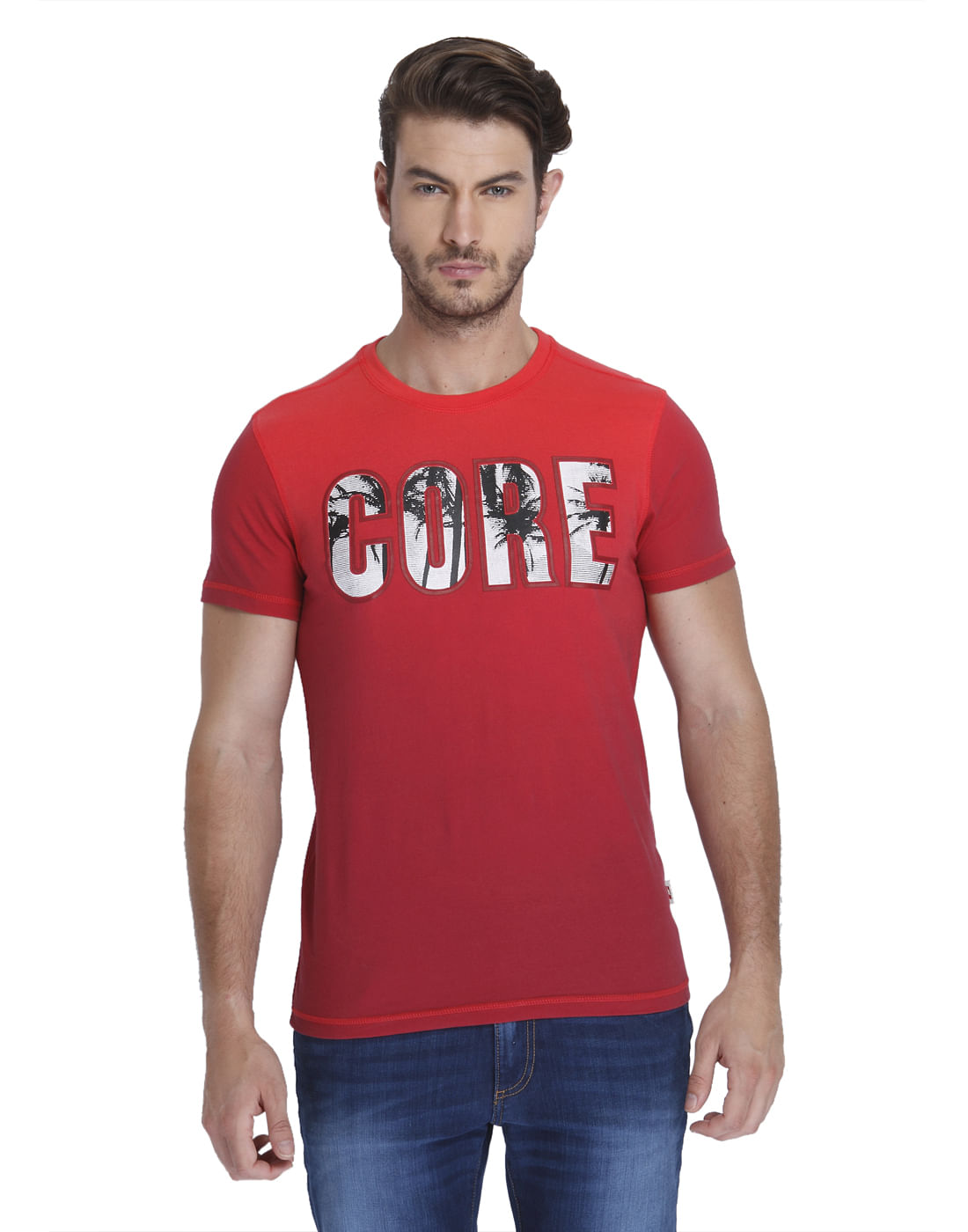 Bright Red Graphic Print Crew Neck T-Shirt - S