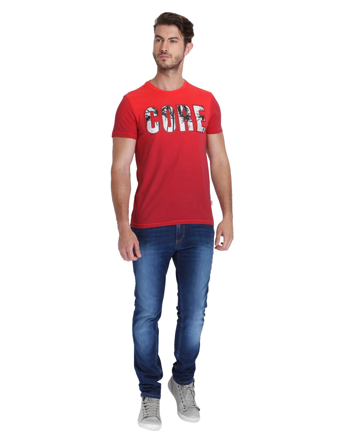 Bright Red Graphic Print Crew Neck T-Shirt