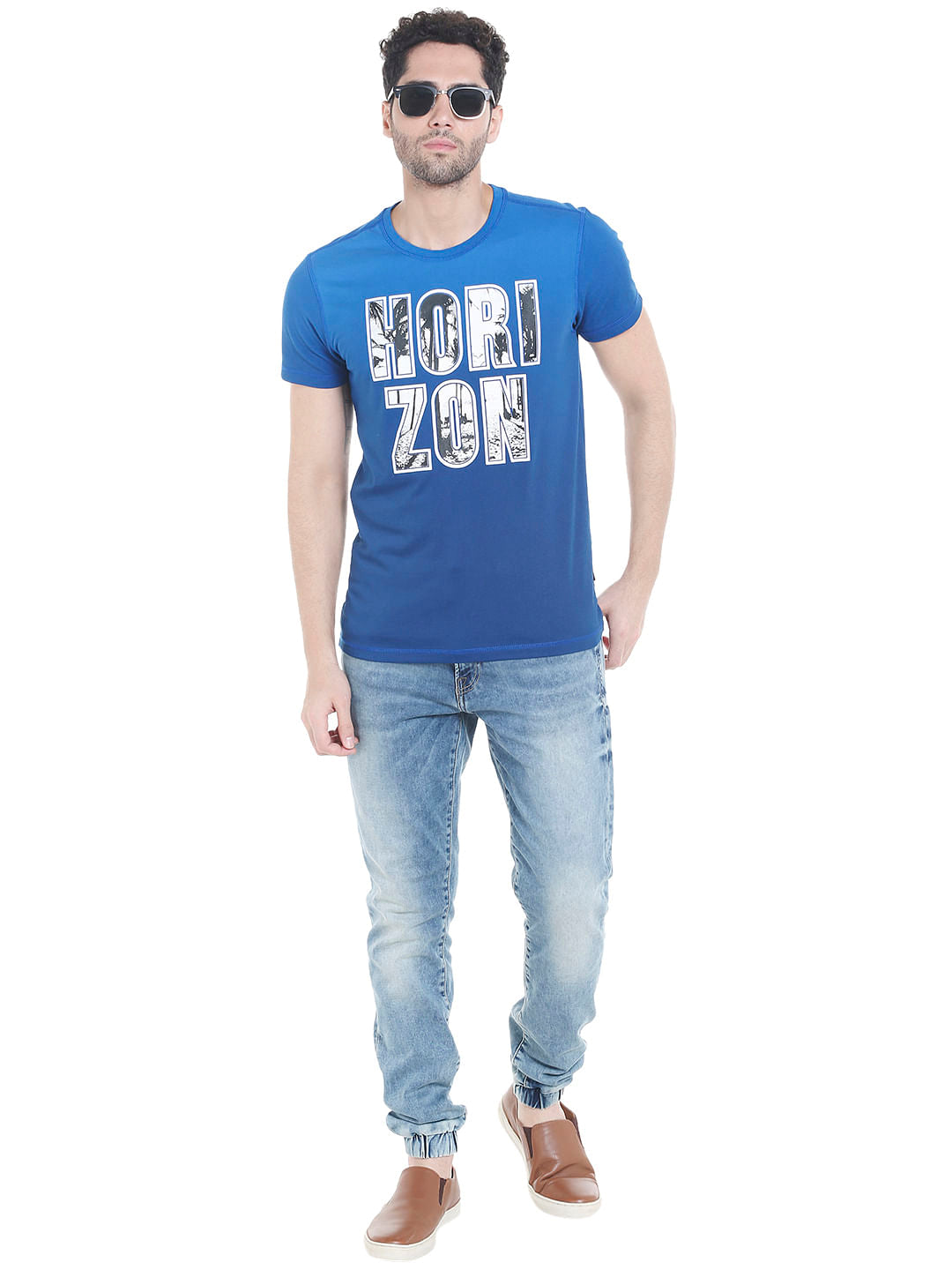 Blue Graphic Print Crew Neck T-Shirt