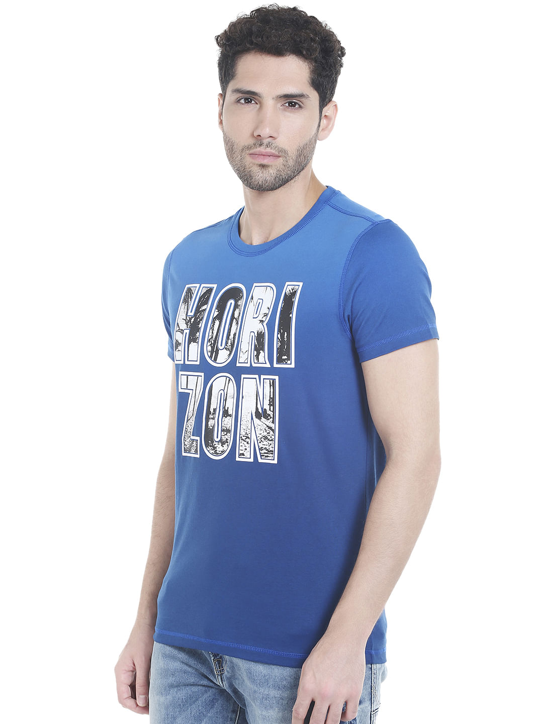 Blue Graphic Print Crew Neck T-Shirt