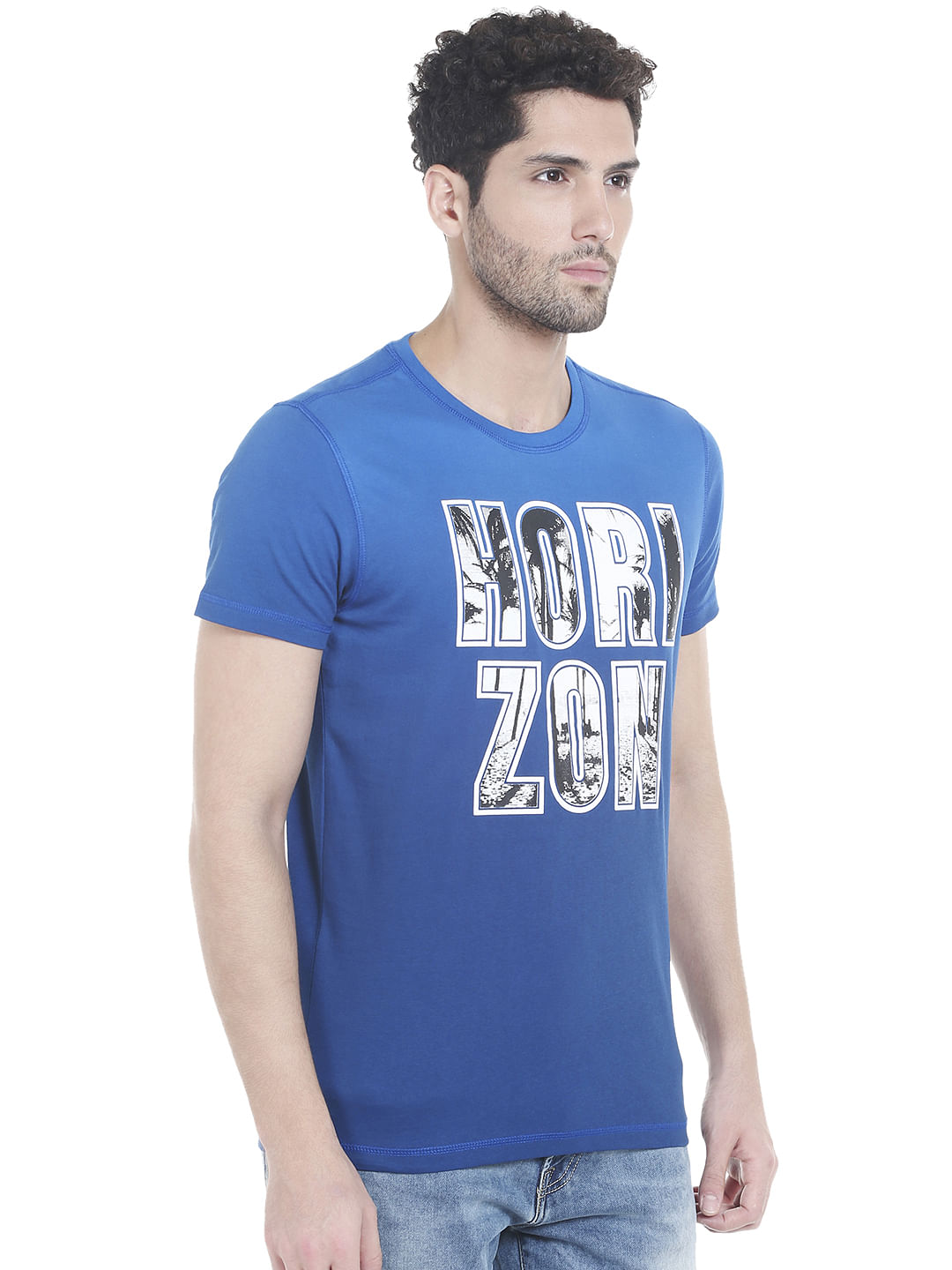 Blue Graphic Print Crew Neck T-Shirt