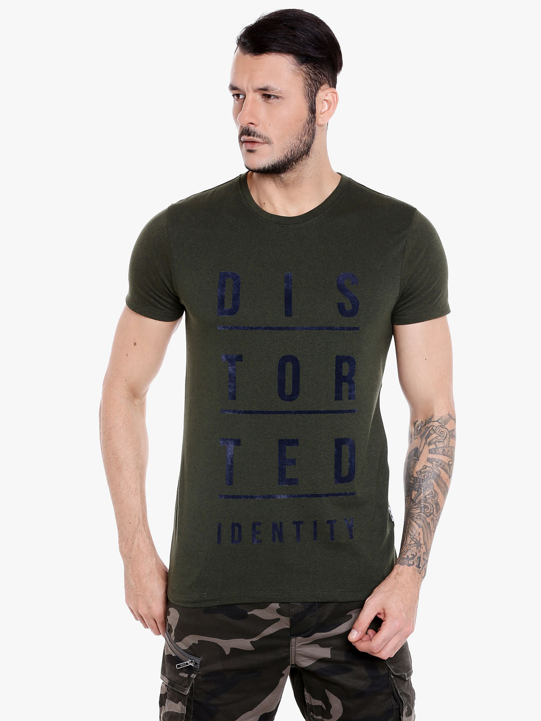 Green Slogan Print Crew Neck T-Shirt - S