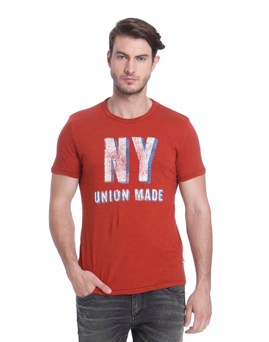 Red Graphic Print Crew Neck T-Shirt - S