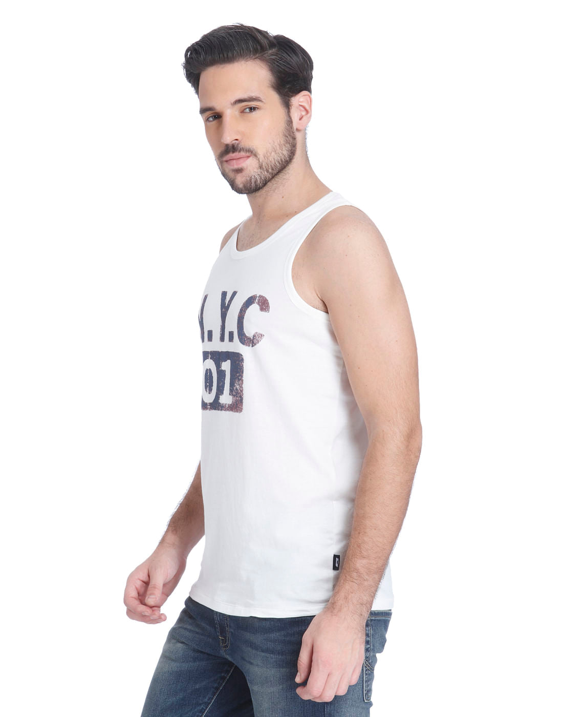 White Graphic Print Tank Top