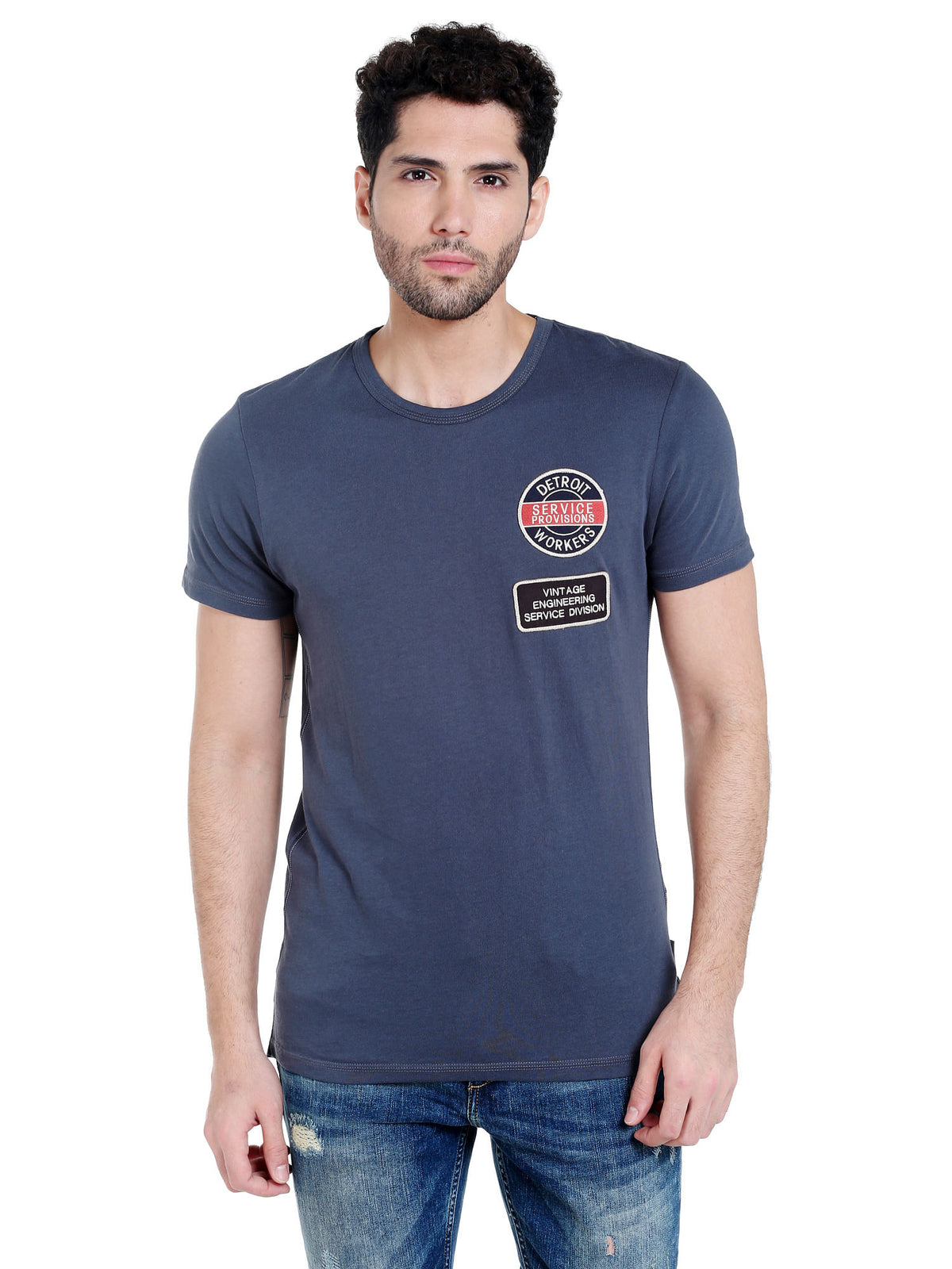 Blue Badge Print Crew Neck T-Shirt - S