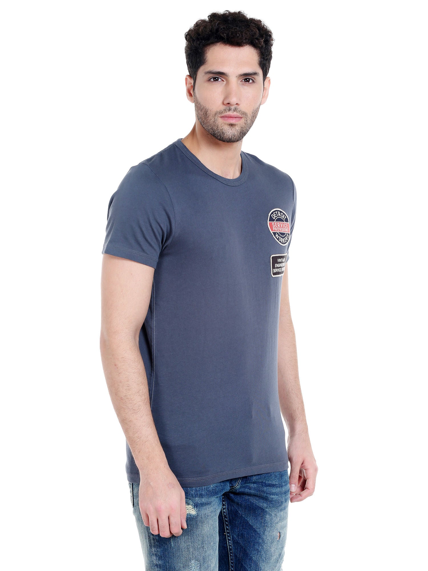 Blue Badge Print Crew Neck T-Shirt