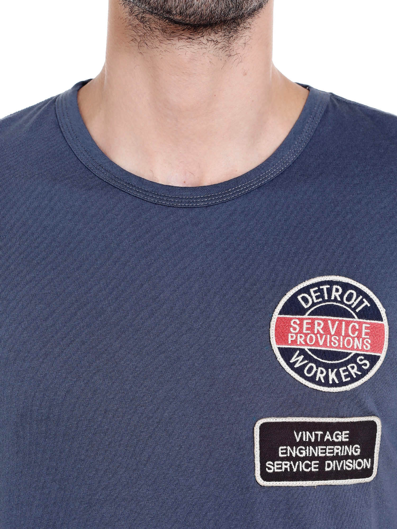 Blue Badge Print Crew Neck T-Shirt