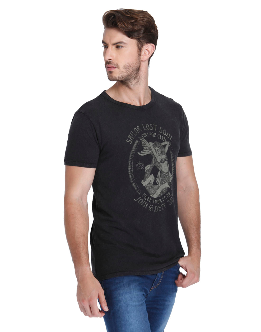 Black Graphic Print Crew Neck T-Shirt