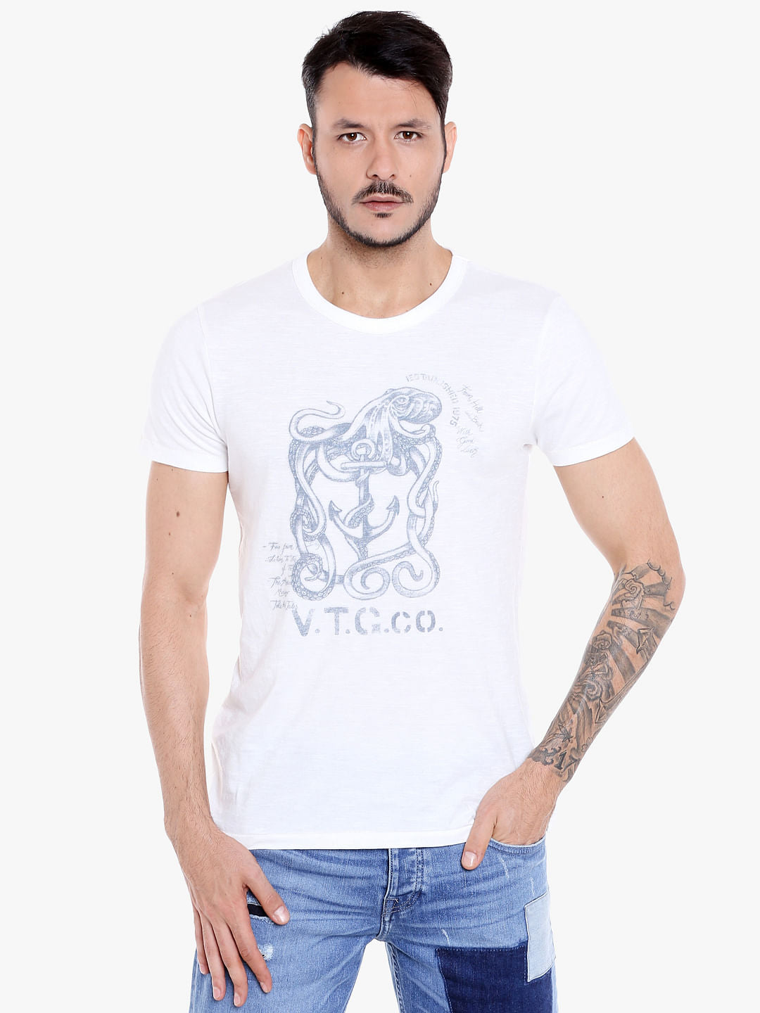 White Graphic Print Crew Neck T-Shirt - S