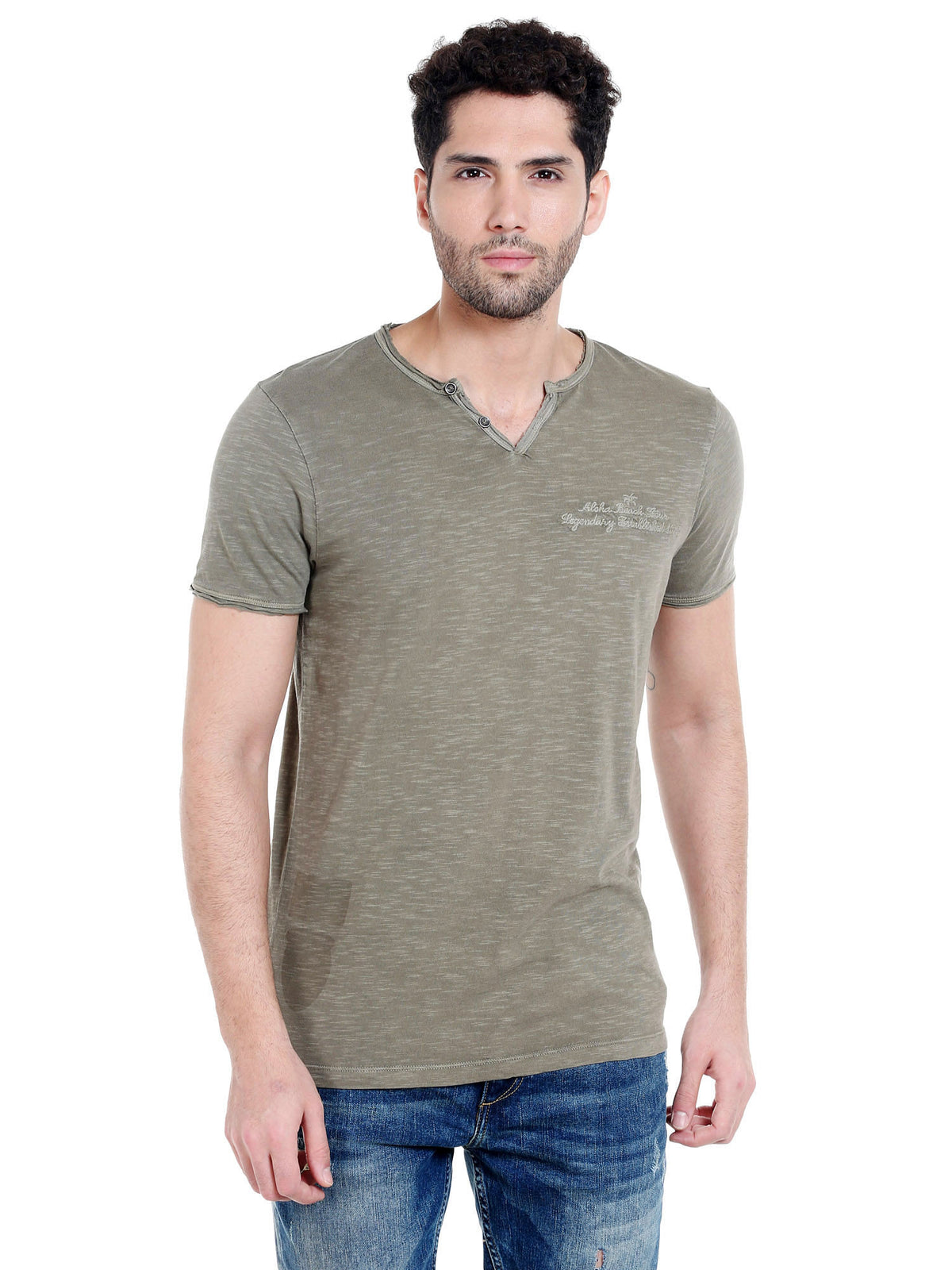 Green V-Neck T-Shirt - S
