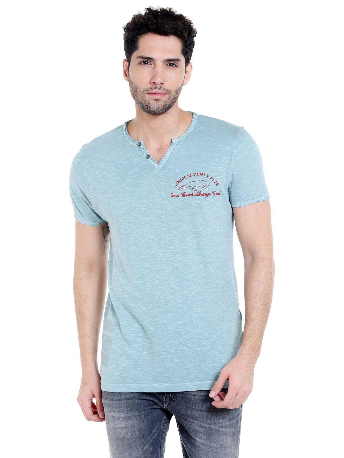 Blue V- Neck T-Shirt - S