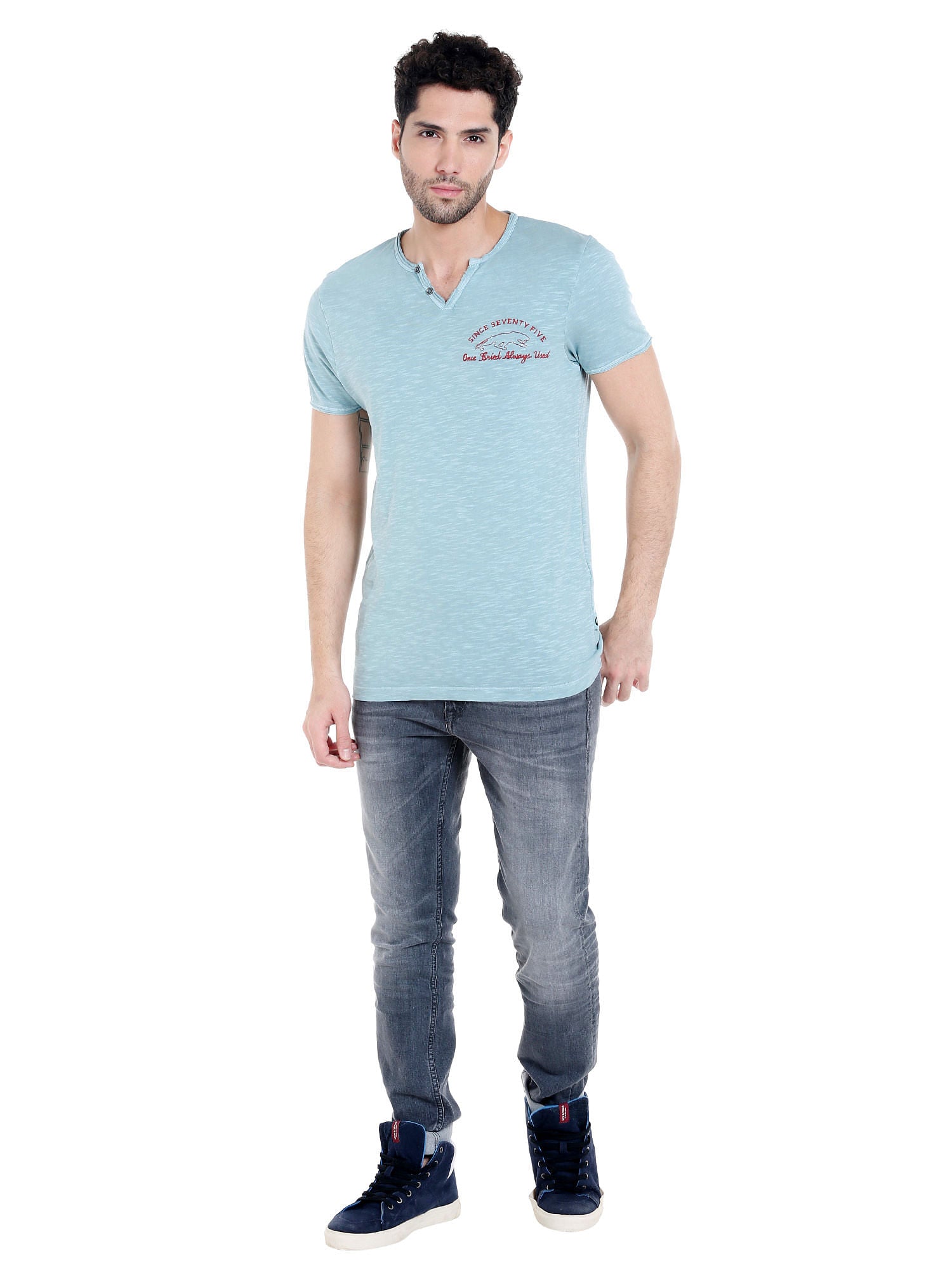 Blue V- Neck T-Shirt