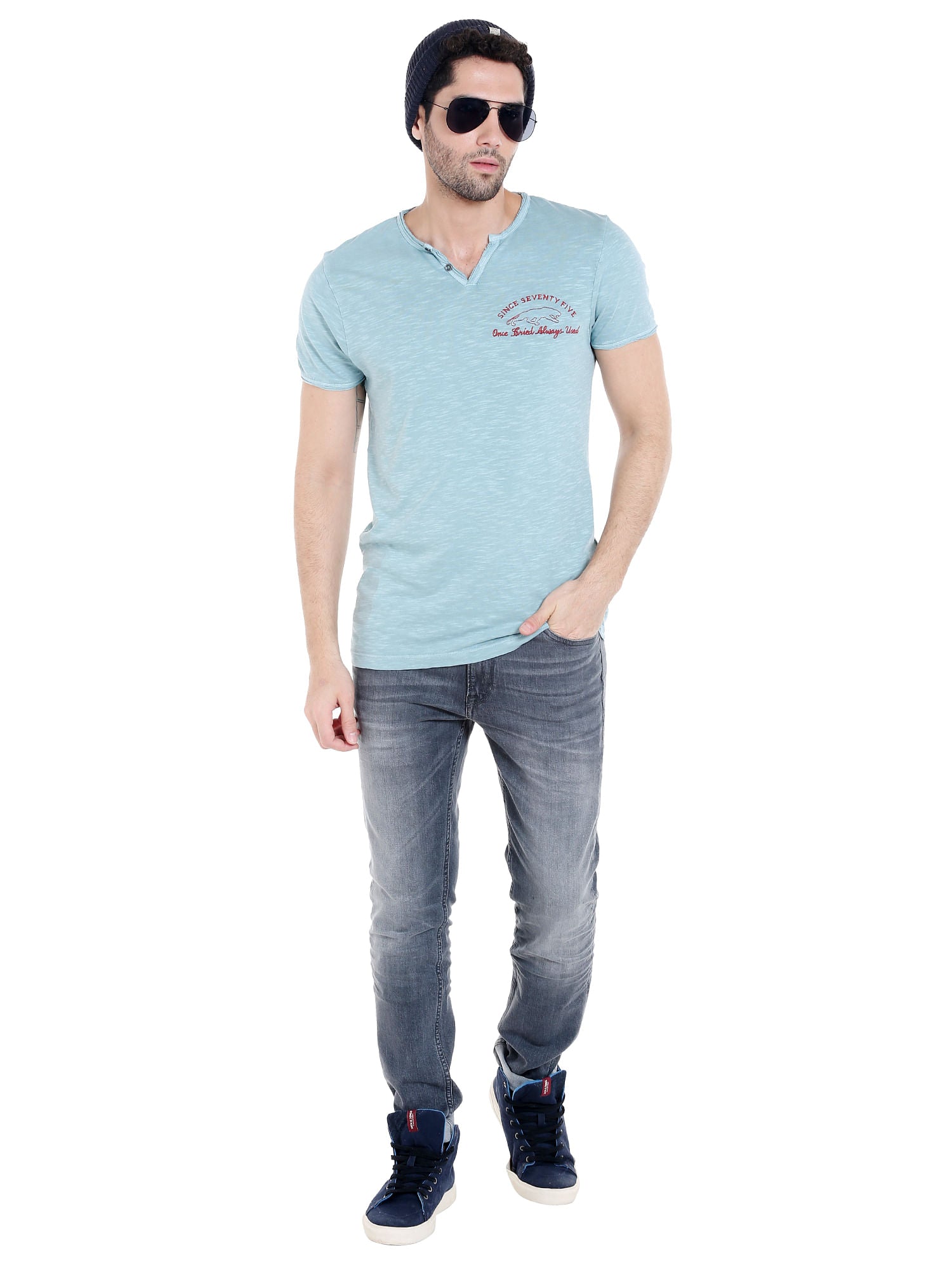 Blue V- Neck T-Shirt