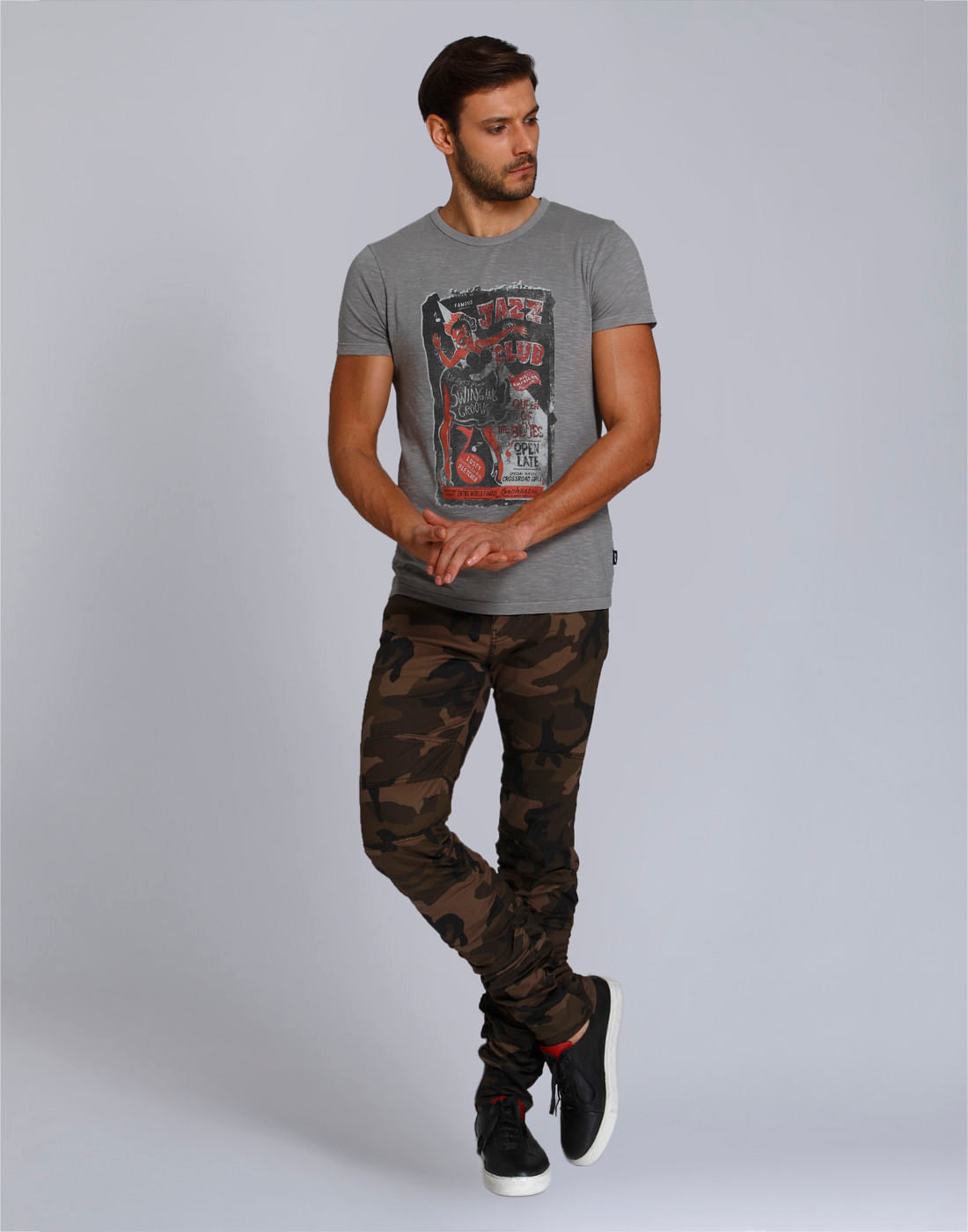 Grey Graphic Print Crew Neck T-Shirt