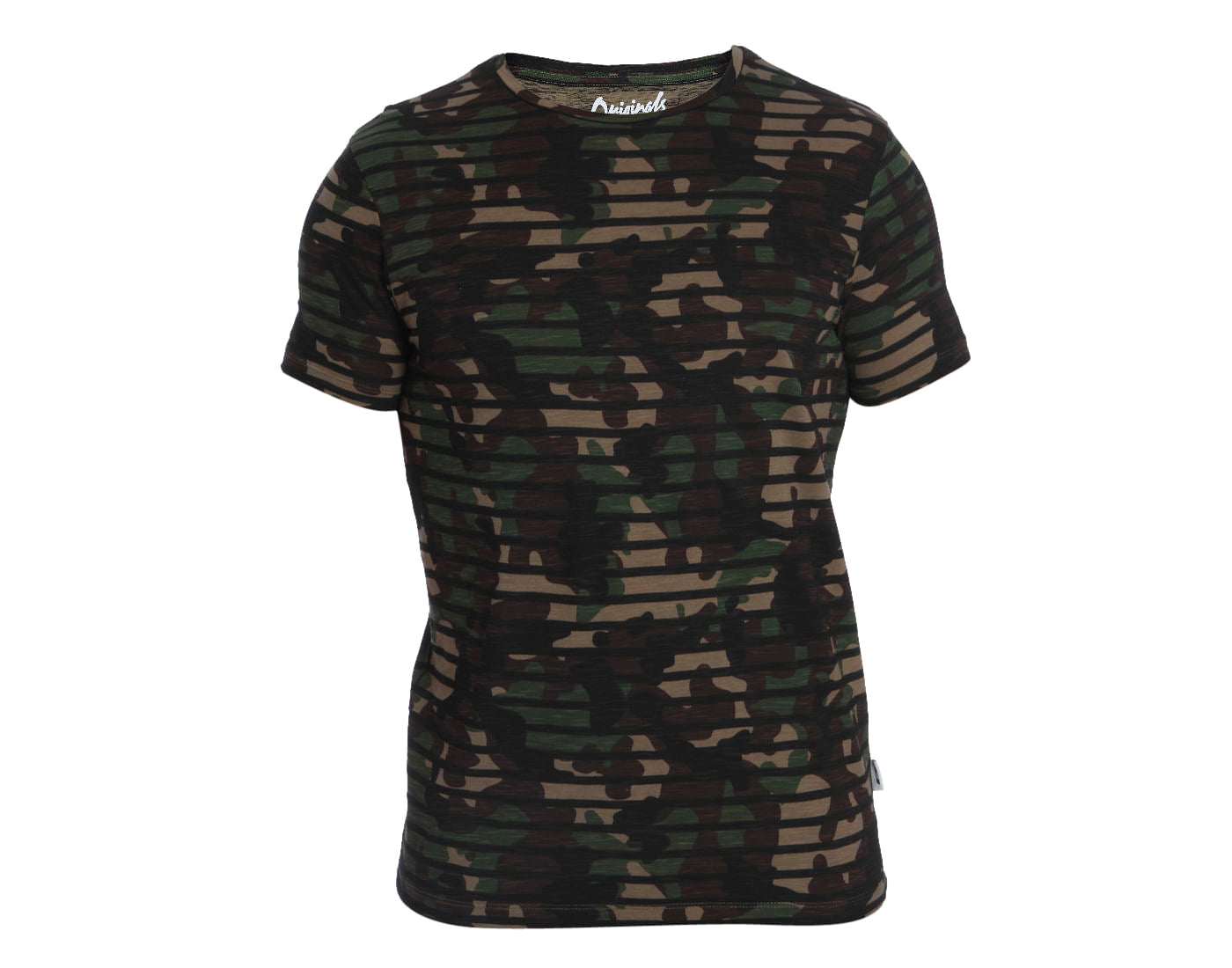 Green Camo Print Striped Crew Neck T-Shirt