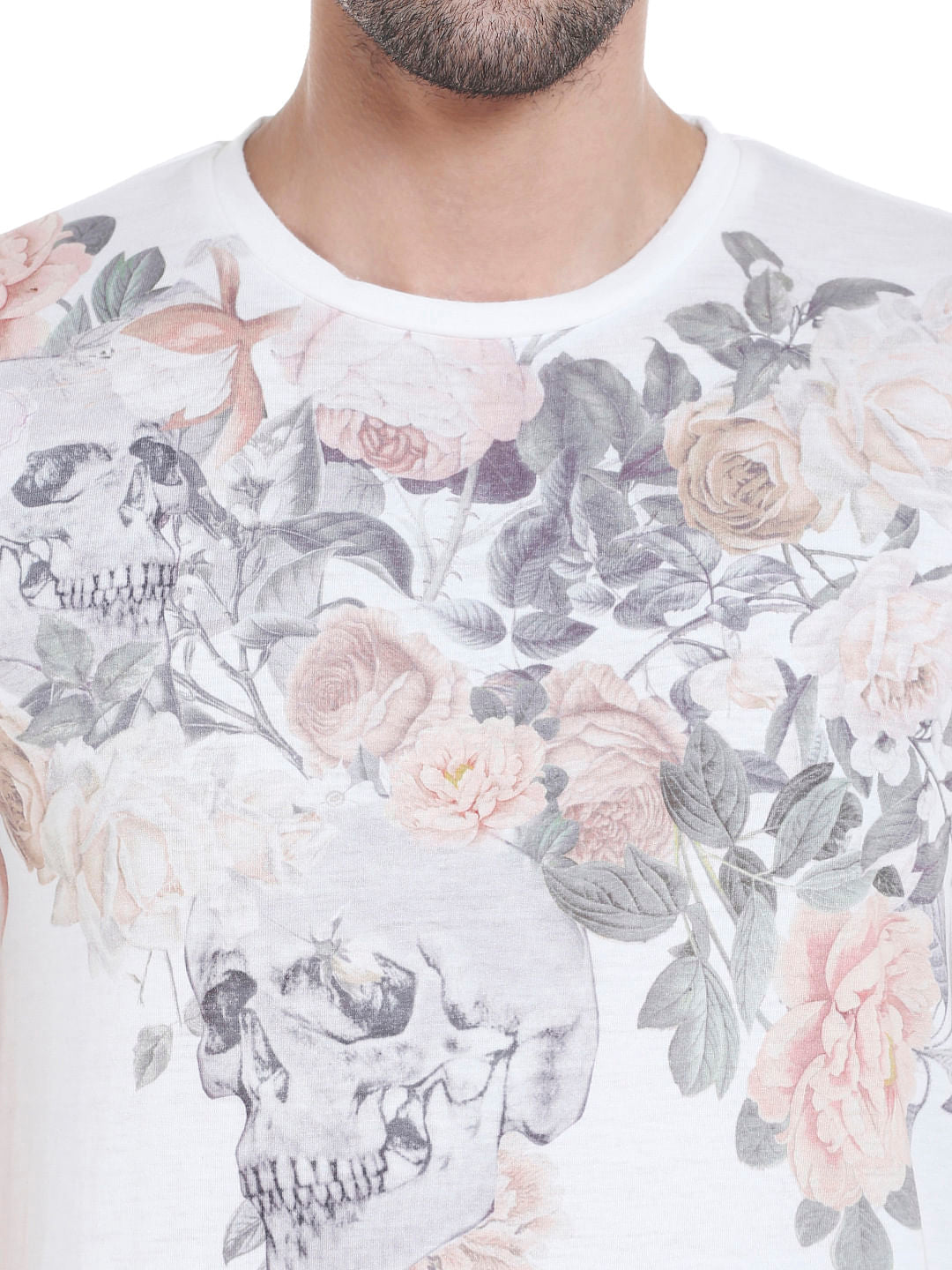 White Floral Print Crew Neck T-Shirt