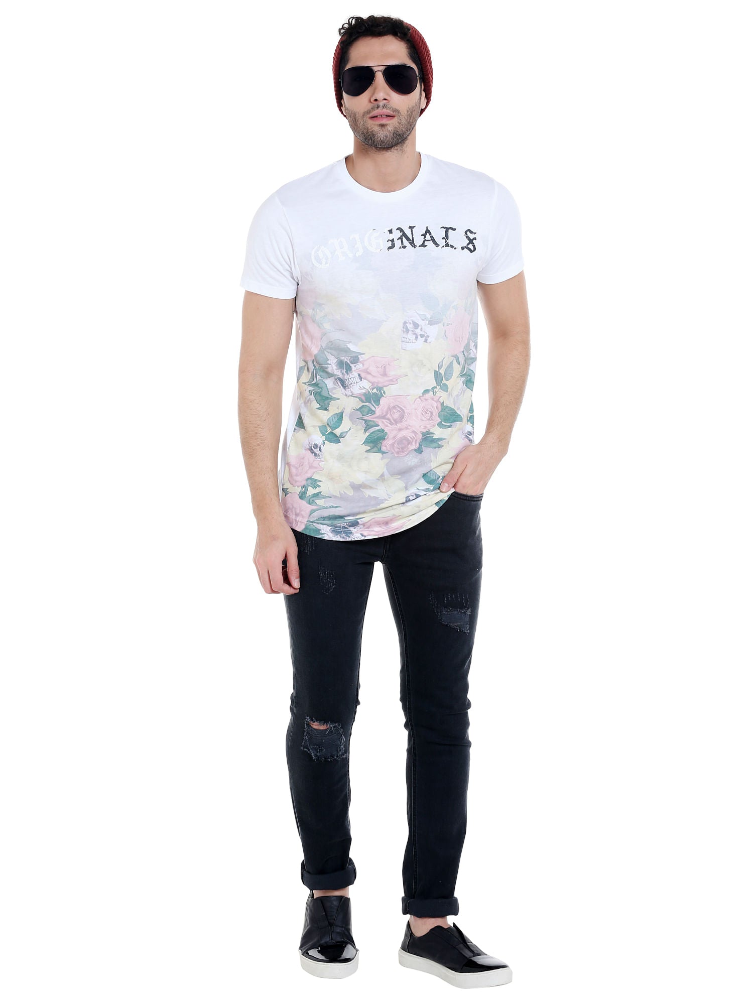 White Floral Print Crew Neck T-Shirt